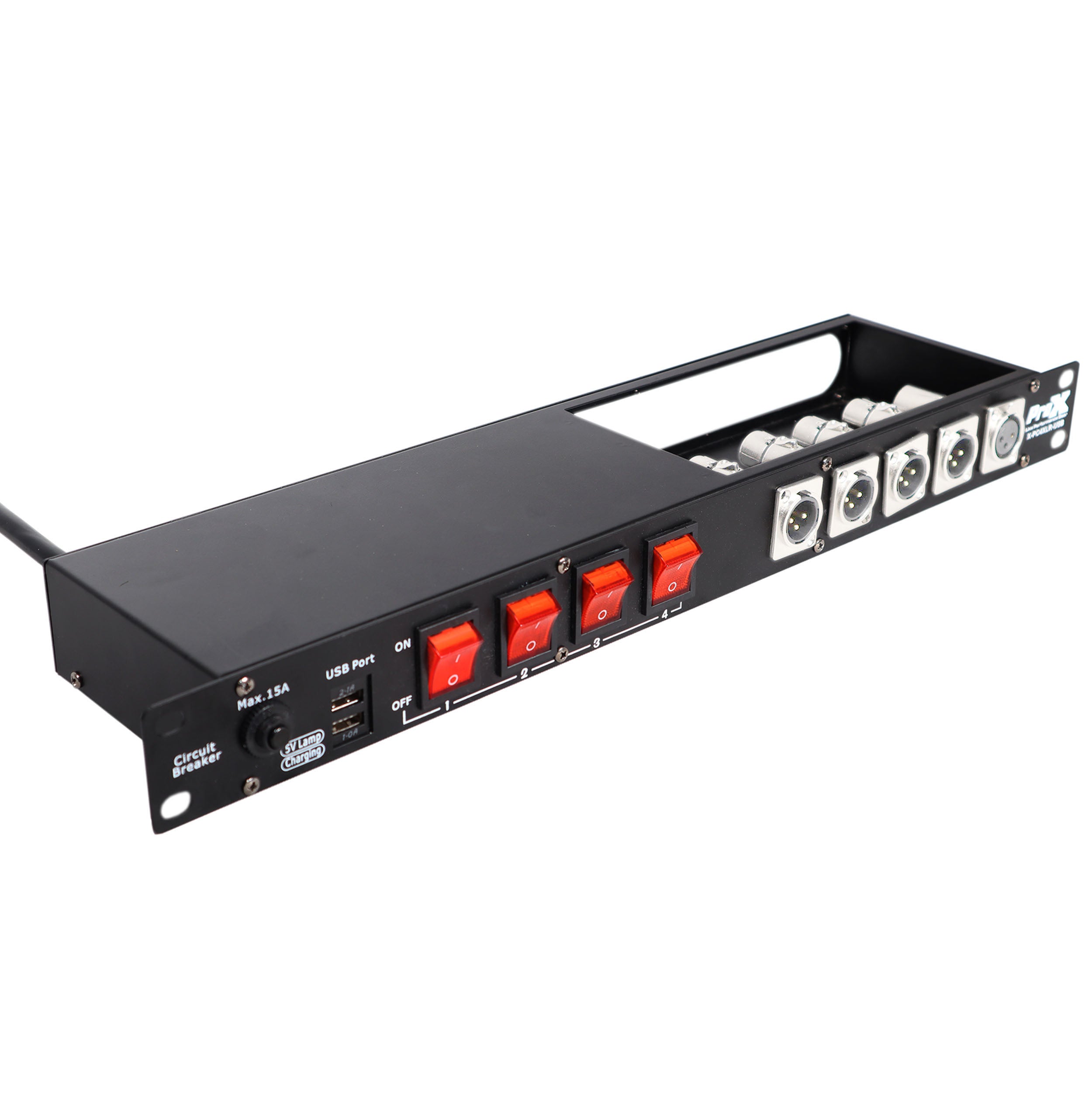 ProX 4 Way Powerkon to Edison AC Power 1U Rack Mountable Power Strip 5x Punched D-Series 15A Breaker On Off LED Toggle Switches