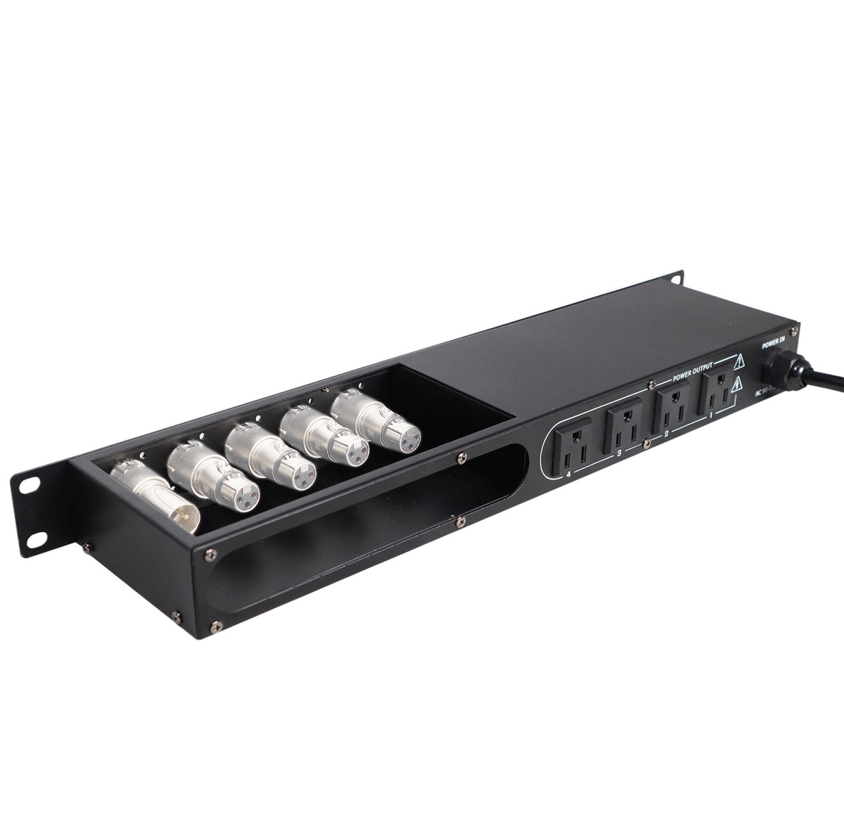 ProX 4 Way Powerkon to Edison AC Power 1U Rack Mountable Power Strip 5x Punched D-Series 15A Breaker On Off LED Toggle Switches.