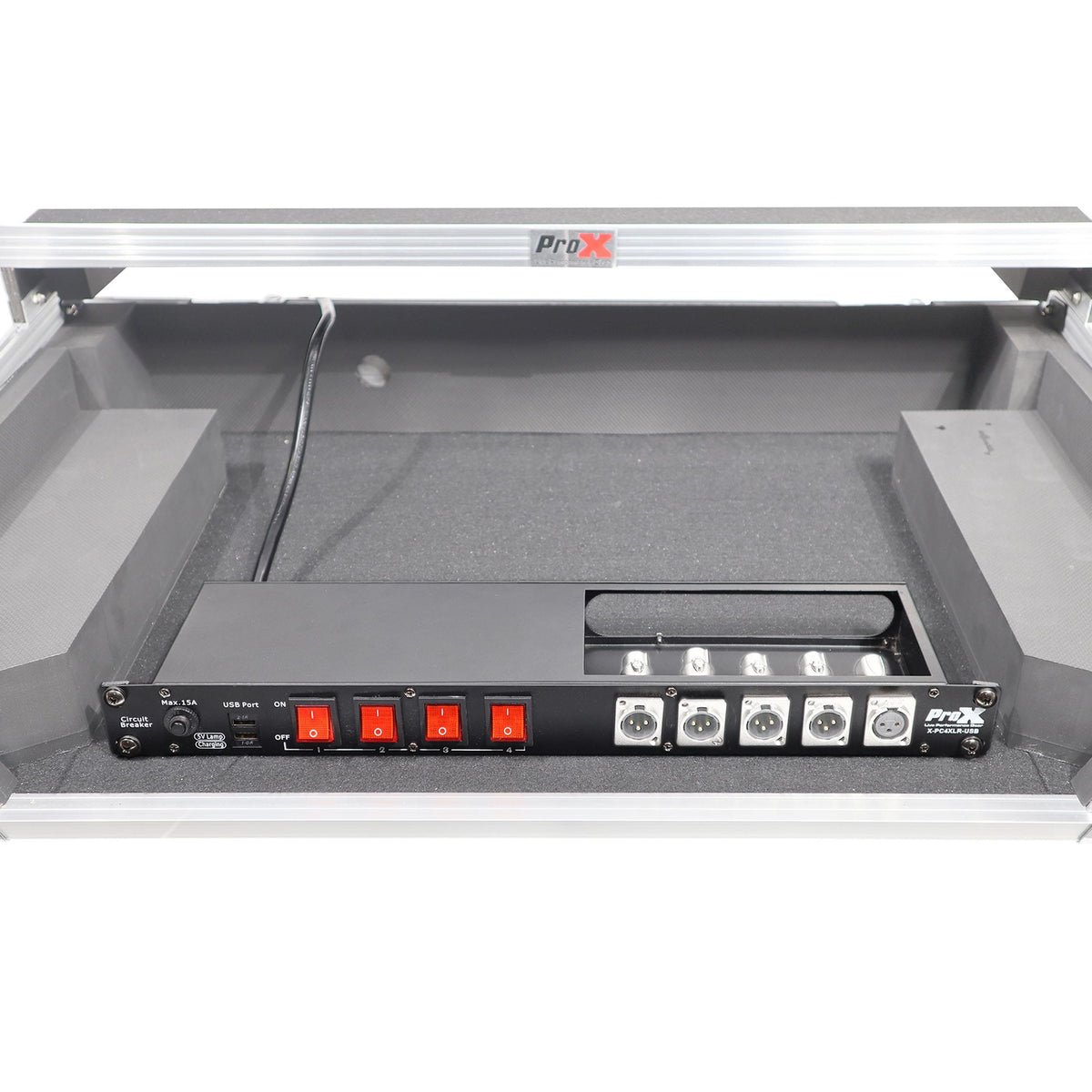 ProX 4 Way Powerkon to Edison AC Power 1U Rack Mountable Power Strip 5x Punched D-Series 15A Breaker On Off LED Toggle Switches.