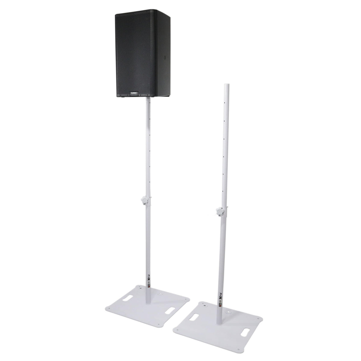 ProX POLARIS Portable Speaker and Lighting Pair Stand Kit with Base Plate, Telescoping Pole, and Carry Bags - White Finish.