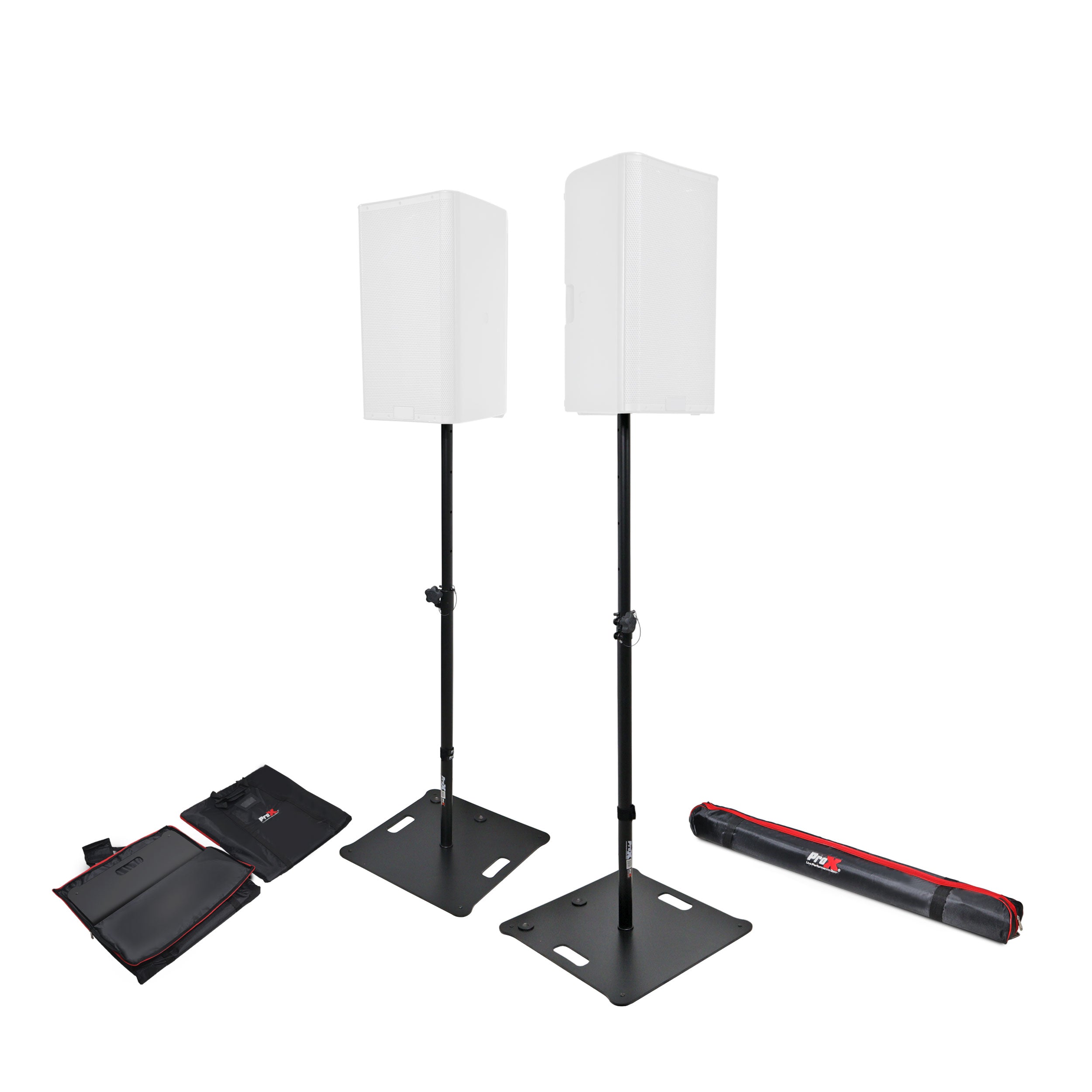 ProX POLARIS Portable Speaker and Lighting Pair Stand Kit with Base Plate, Adjustable Pole, and Carry Bags - Black Finish