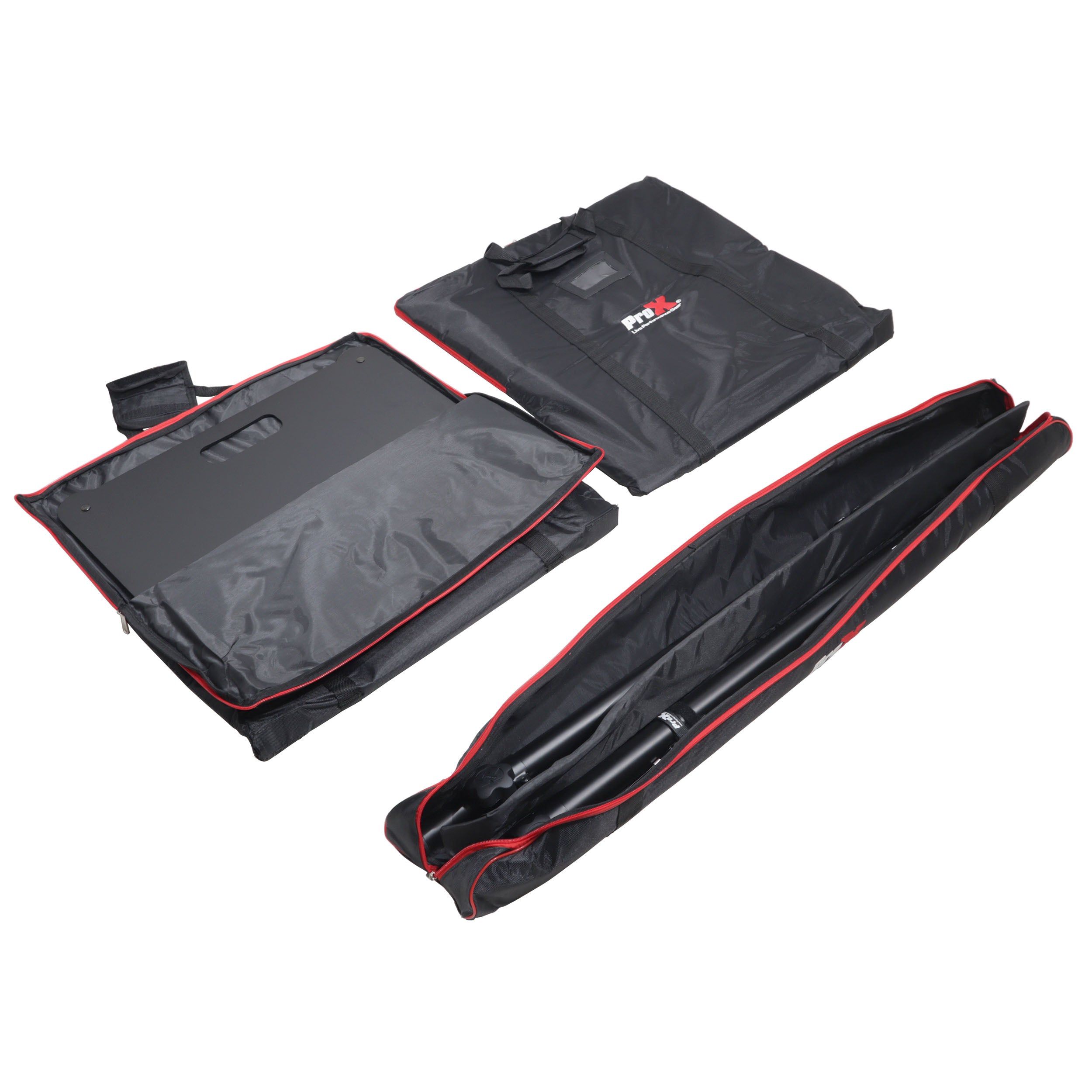 ProX POLARIS Portable Speaker and Lighting Pair Stand Kit with Base Plate, Adjustable Pole, and Carry Bags - Black Finish