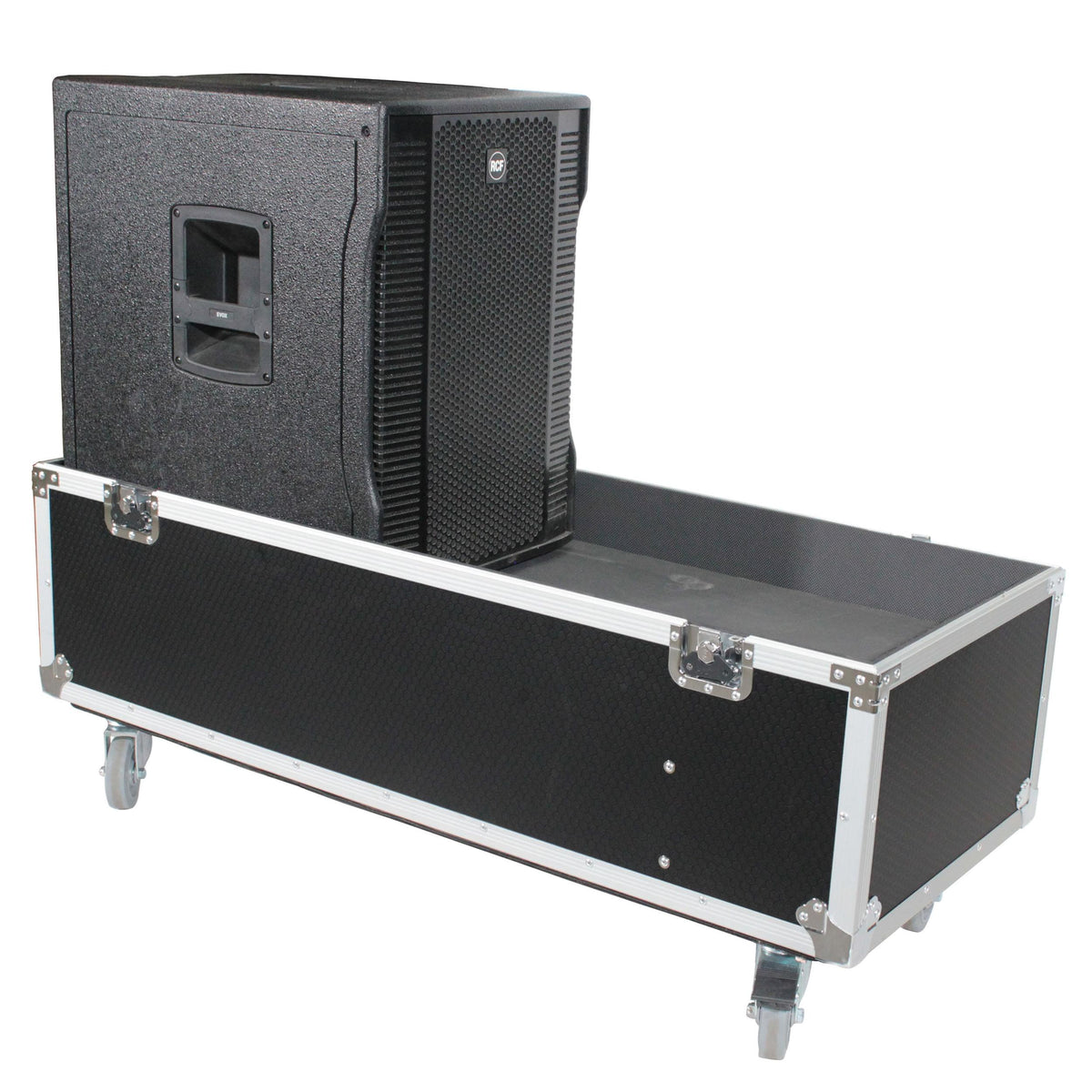 ProX ATA Flight Case for 2x RCF EVOX12 or EV Evolve 50 Compact Arrays Fits Two Speakers and Subwoofers.
