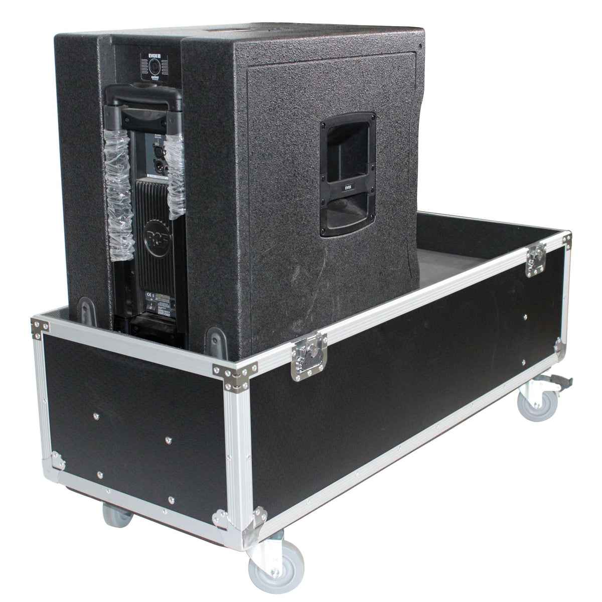 ProX ATA Flight Case for 2x RCF EVOX12 or EV Evolve 50 Compact Arrays Fits Two Speakers and Subwoofers.