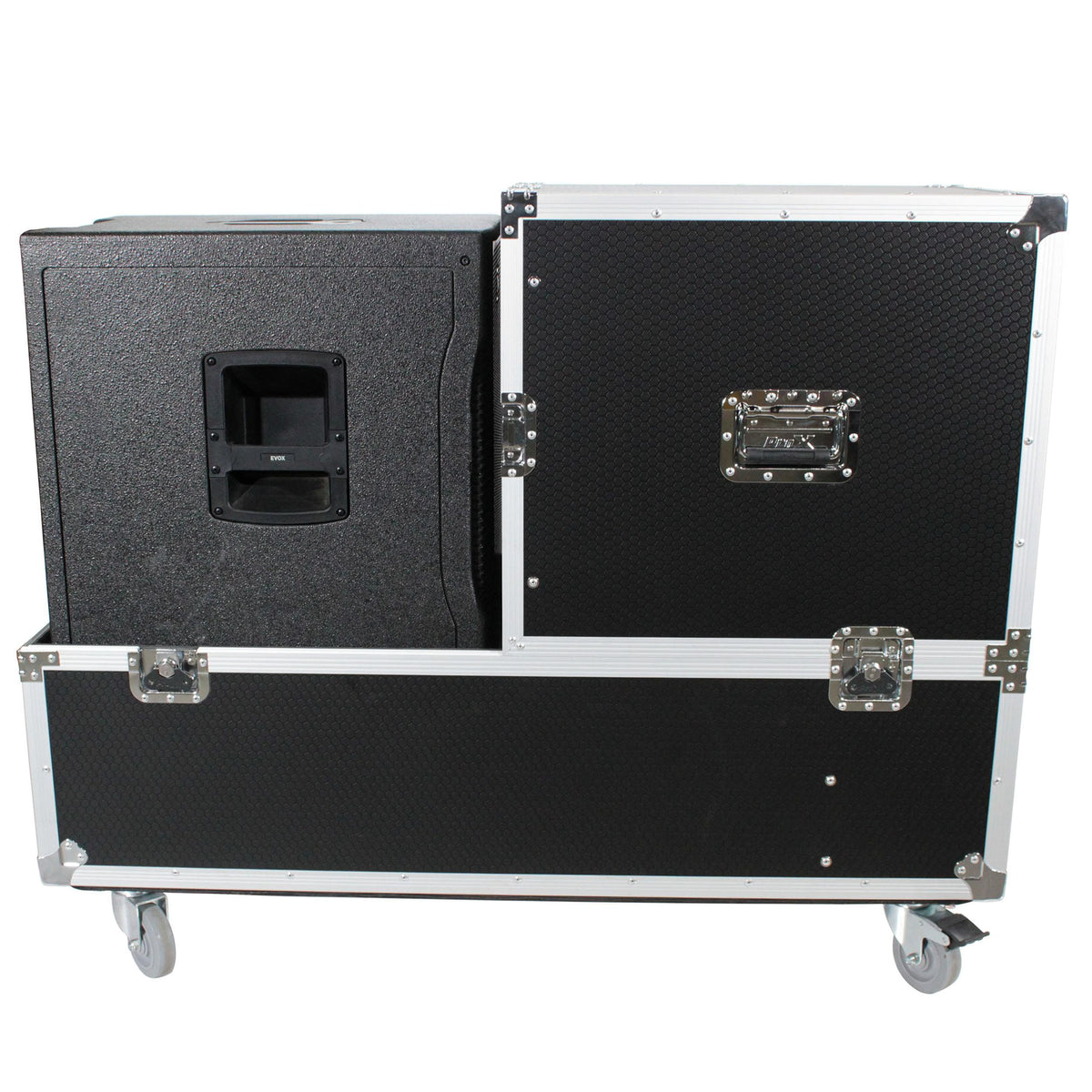 ProX ATA Flight Case for 2x RCF EVOX12 or EV Evolve 50 Compact Arrays Fits Two Speakers and Subwoofers.