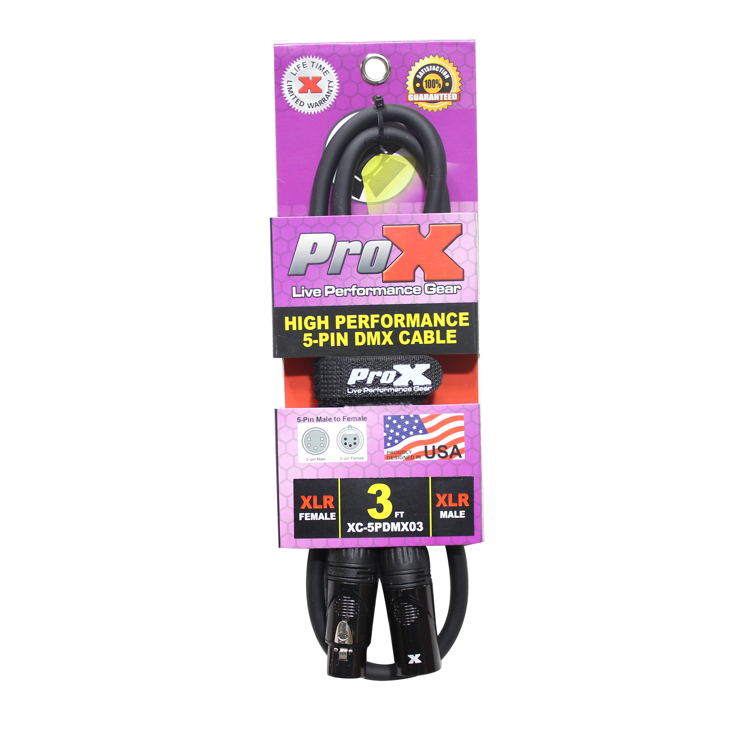 ProX 3 Ft. DMX XLR5-M to XLR5-F High Performance 5-PIN Data Cable
