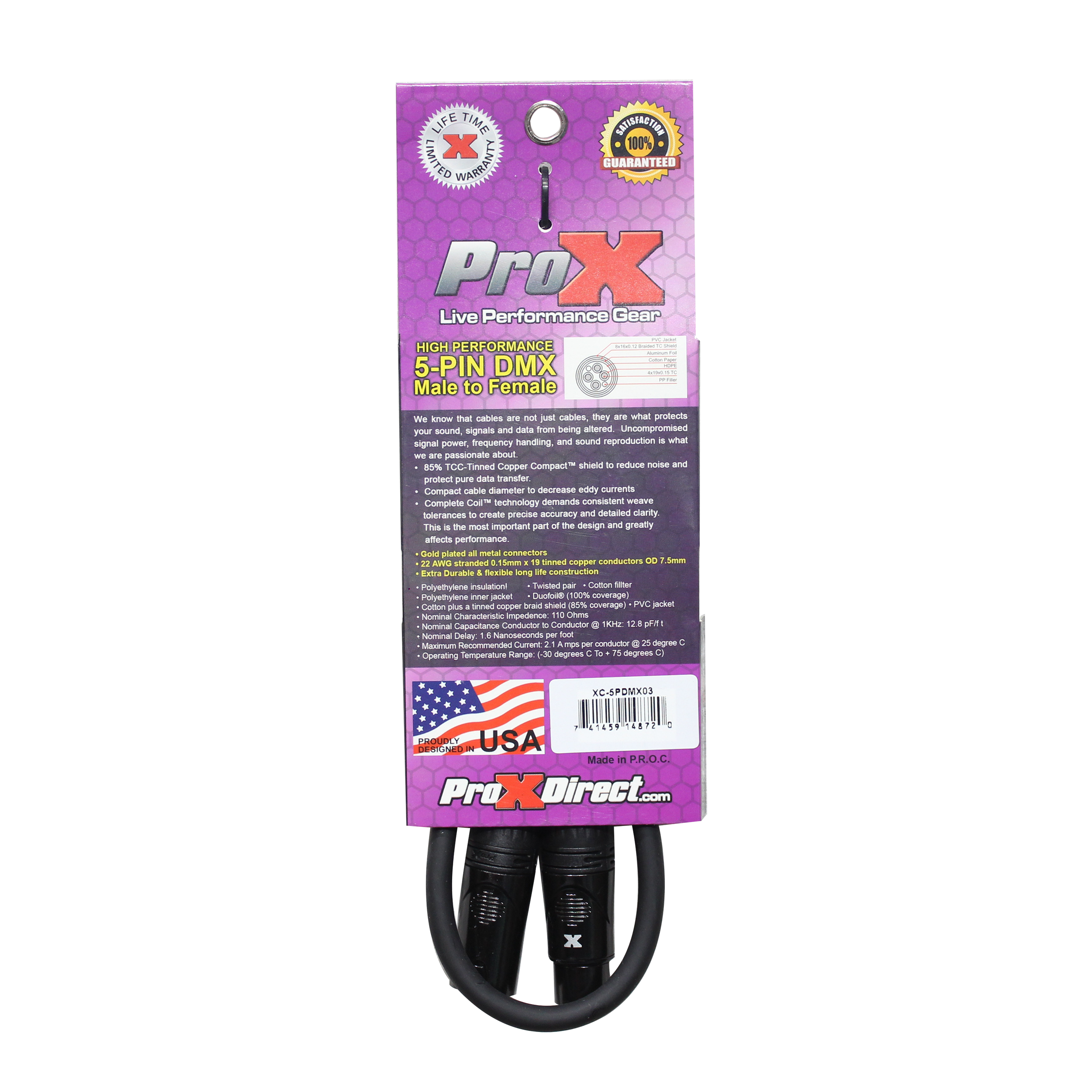 ProX 3 Ft. DMX XLR5-M to XLR5-F High Performance 5-PIN Data Cable