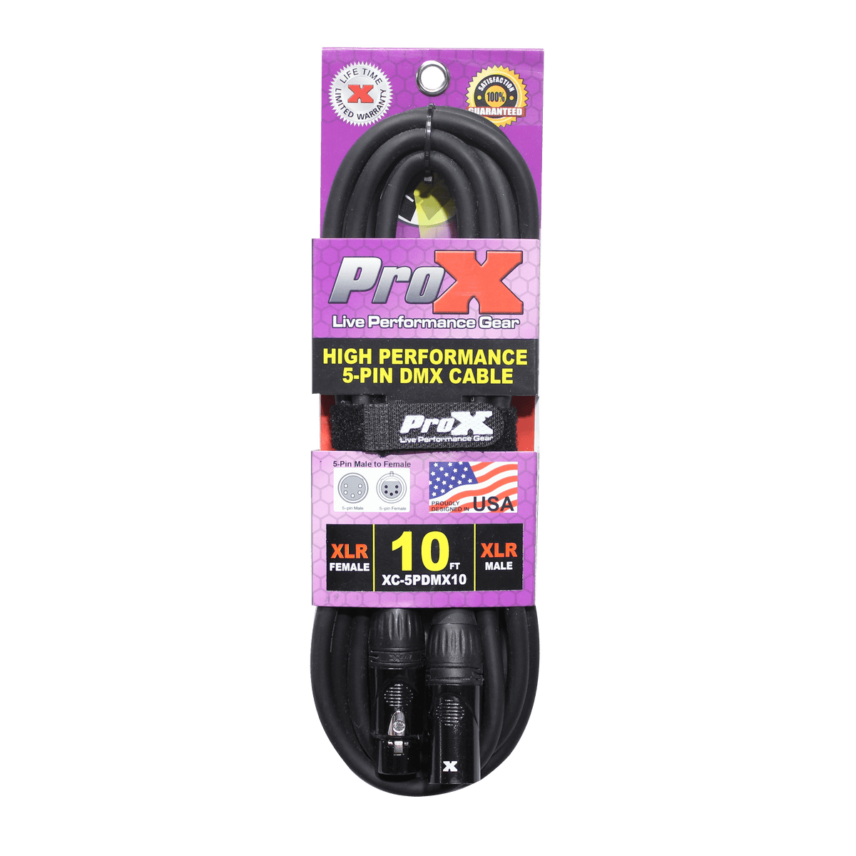 ProX 10 Ft. DMX XLR5-M to XLR5-F High Performance 5-PIN Data Cable.