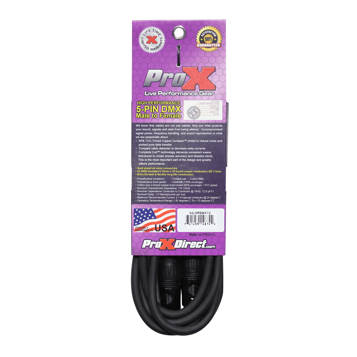 ProX 10 Ft. DMX XLR5-M to XLR5-F High Performance 5-PIN Data Cable.