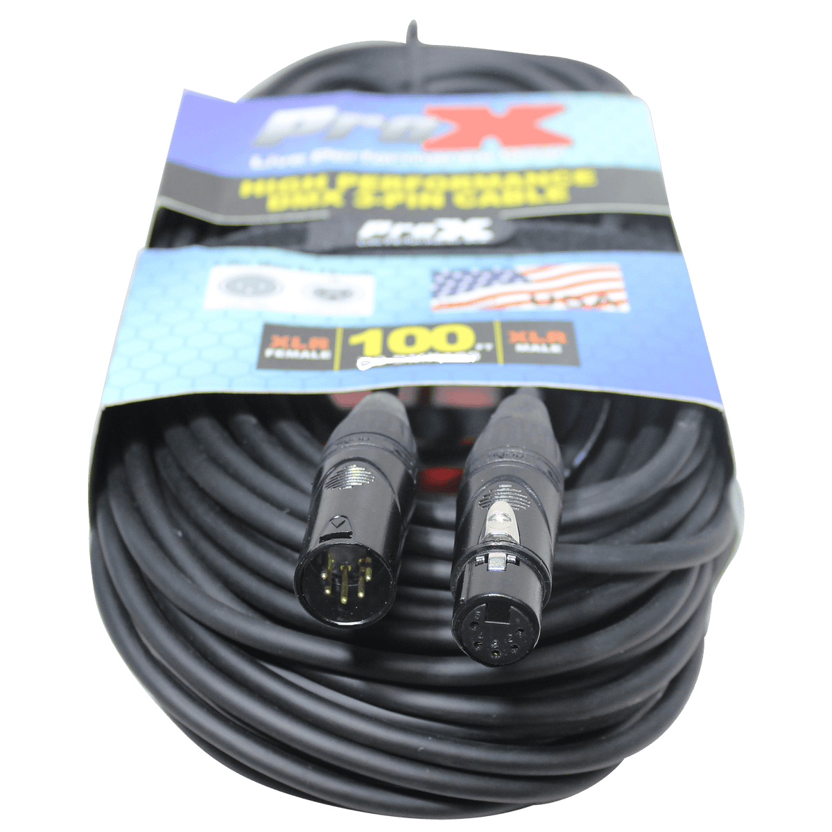 ProX 100 Ft. DMX XLR5-M to XLR5-F High Performance 5-PIN Data Cable.