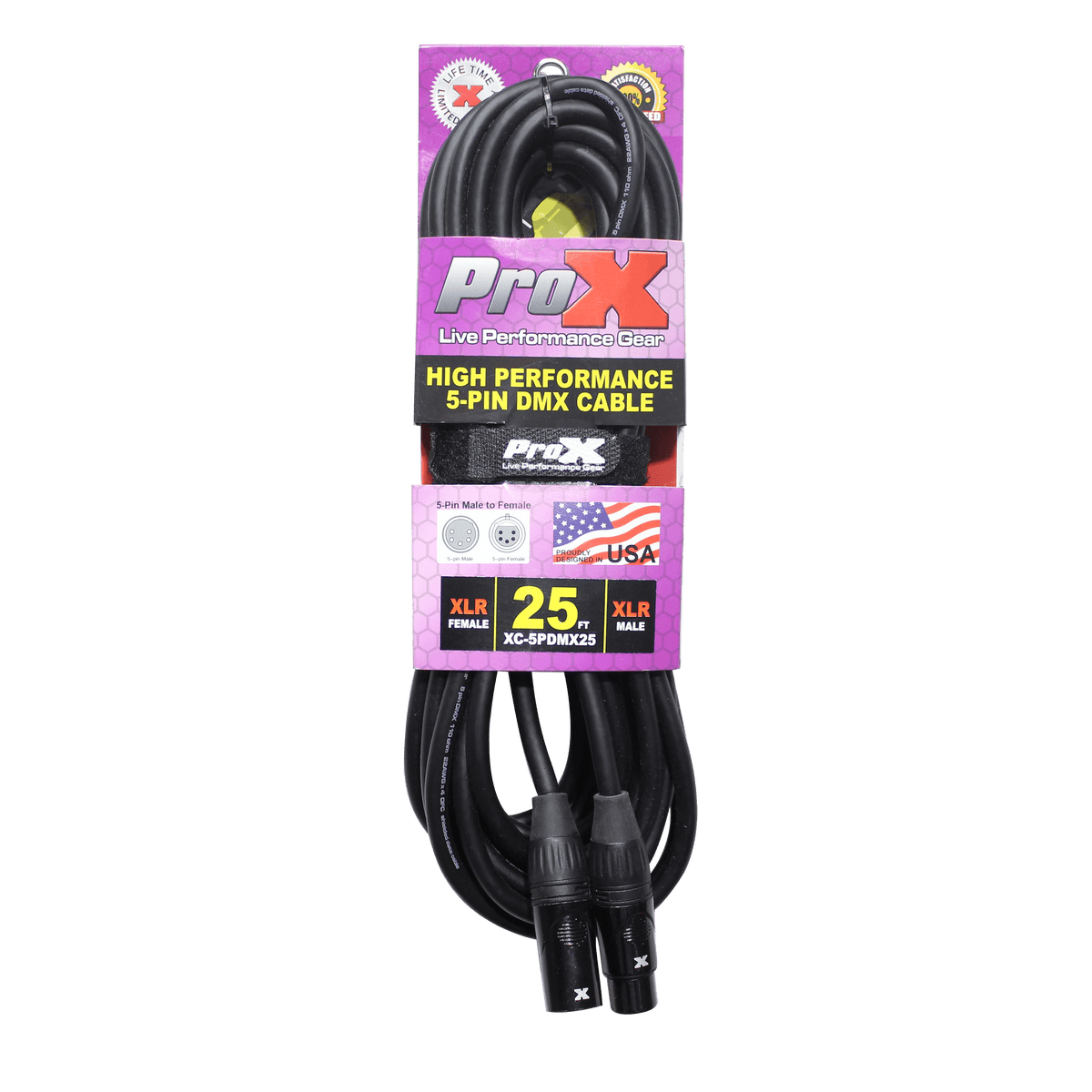ProX 25 Ft. DMX XLR5-M to XLR5-F High Performance 5-PIN Data Cable.