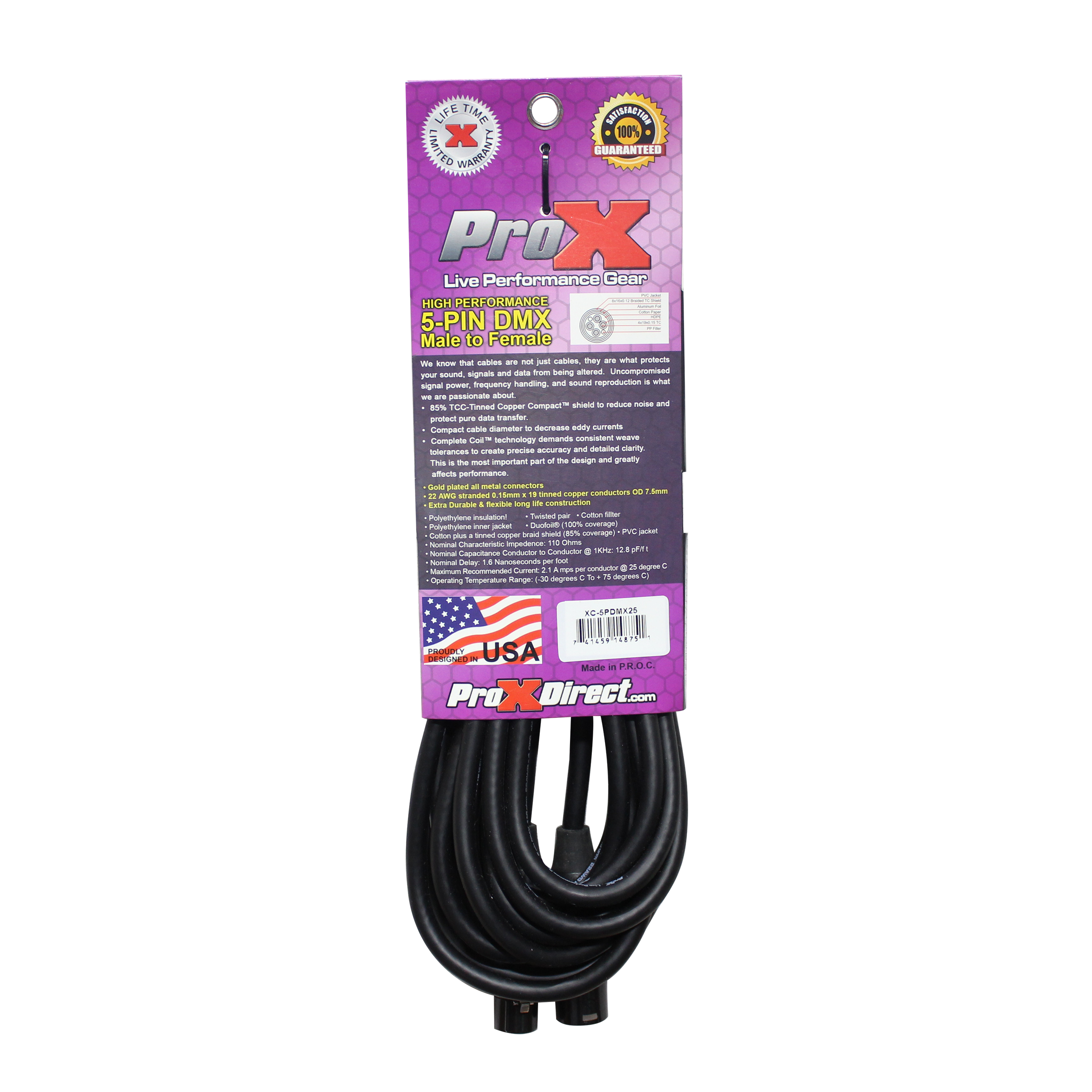 ProX 25 Ft. DMX XLR5-M to XLR5-F High Performance 5-PIN Data Cable