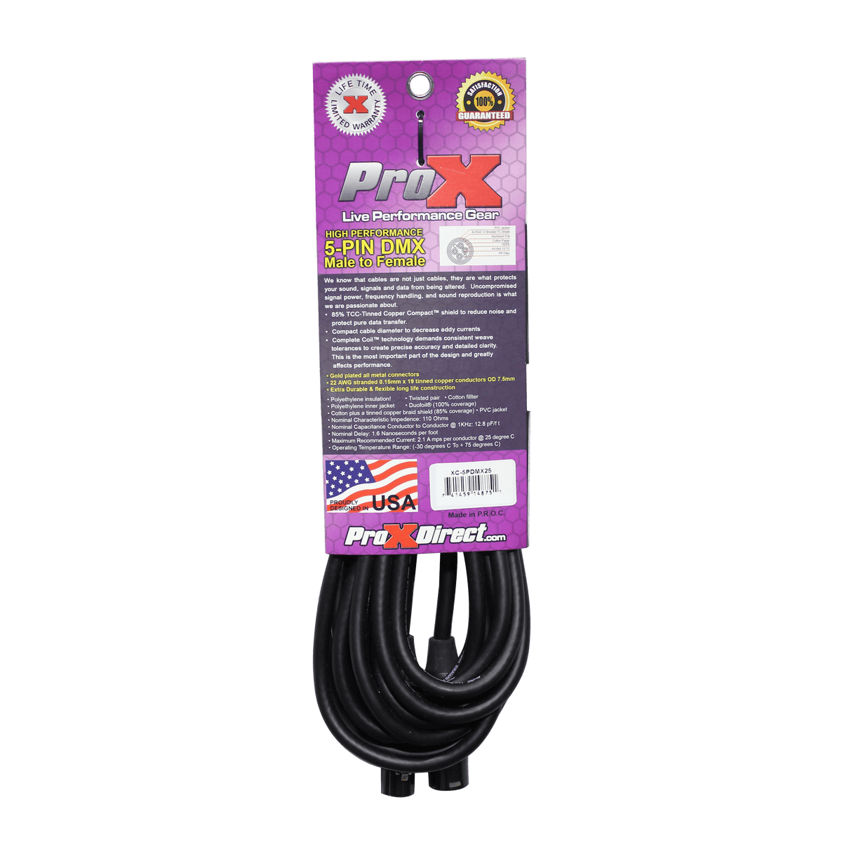 ProX 25 Ft. DMX XLR5-M to XLR5-F High Performance 5-PIN Data Cable.