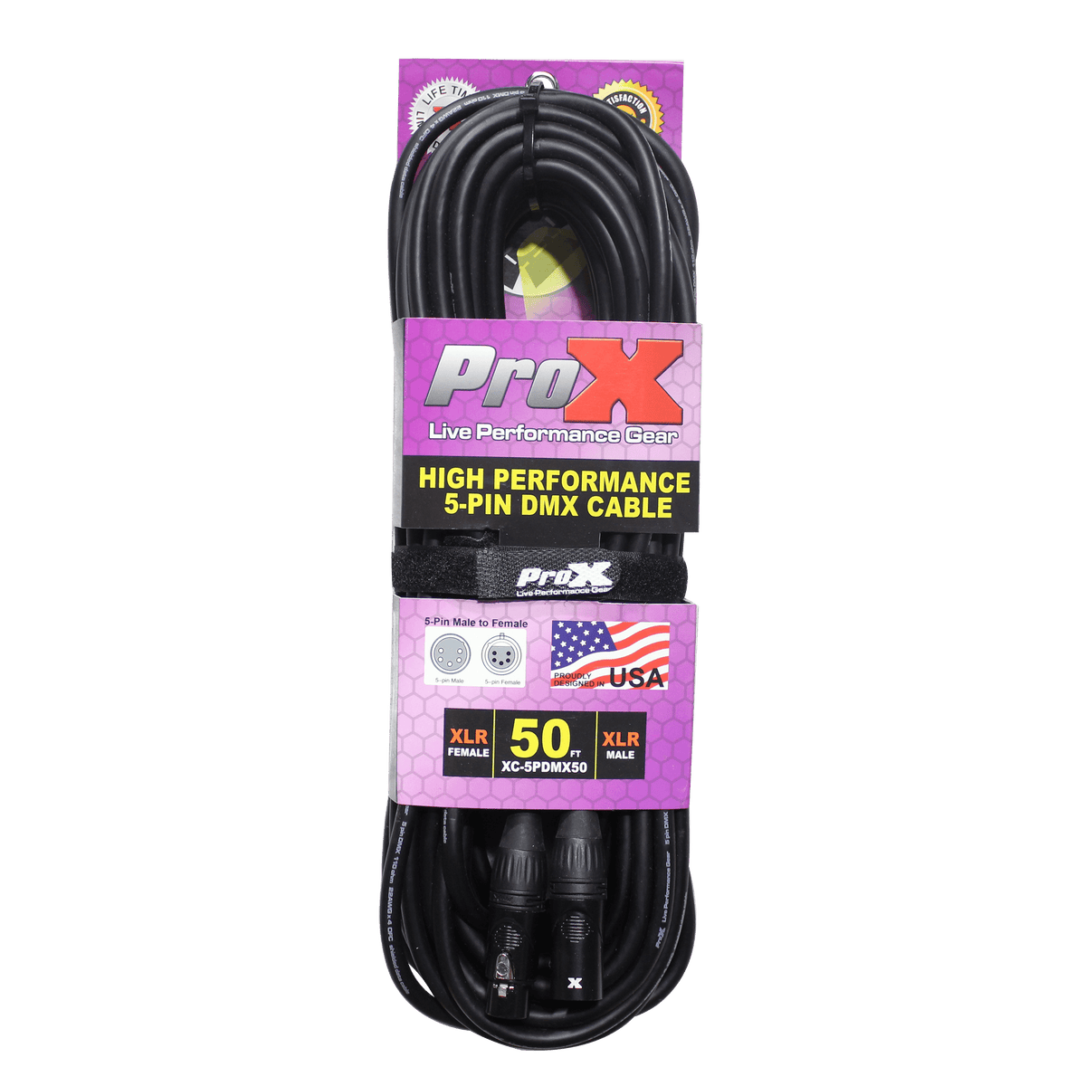 ProX 50 Ft. DMX XLR5-M to XLR5-F High Performance 5-PIN Data Cable.