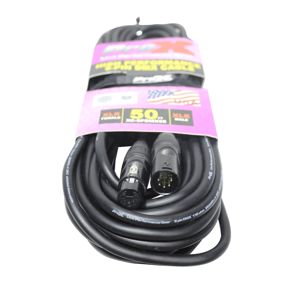 ProX 50 Ft. DMX XLR5-M to XLR5-F High Performance 5-PIN Data Cable.