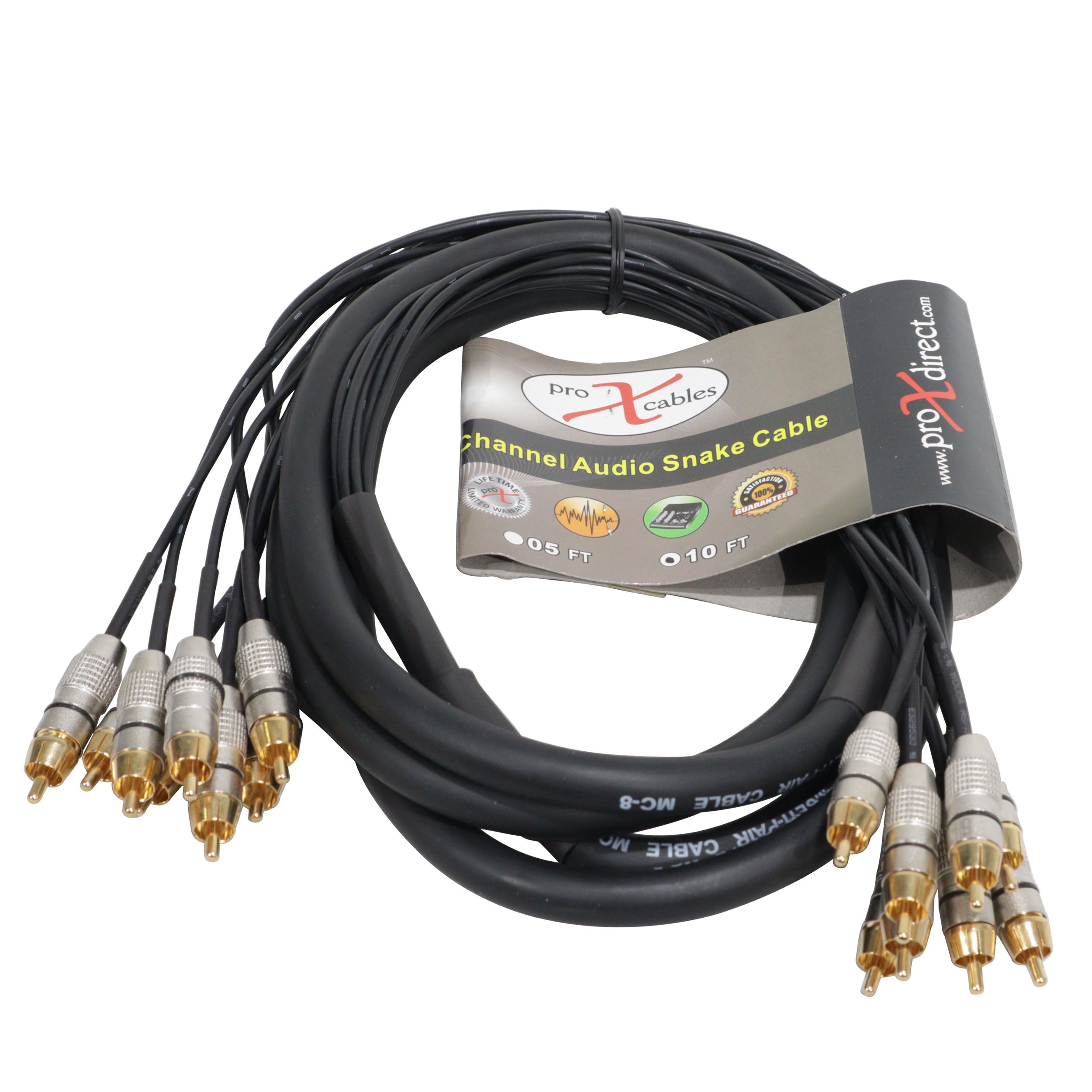 ProX 10' FT Premium 8 Channel Snake 8x RCA Male to 8x RCA Male Cable