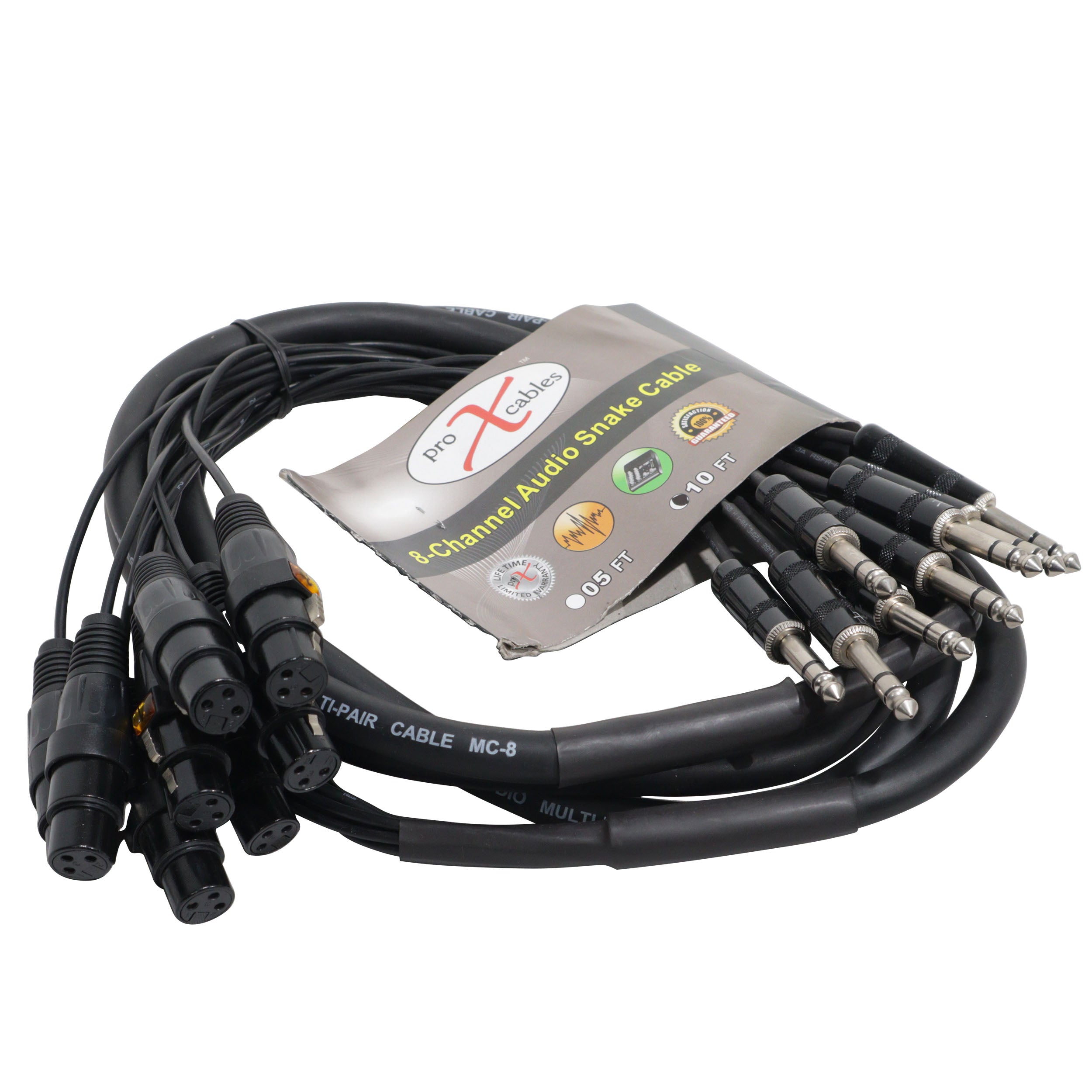 ProX 10' Ft High Performance 8-Channel Snake Cable XLR-F to 1/4" TRS Balanced Audio Cable