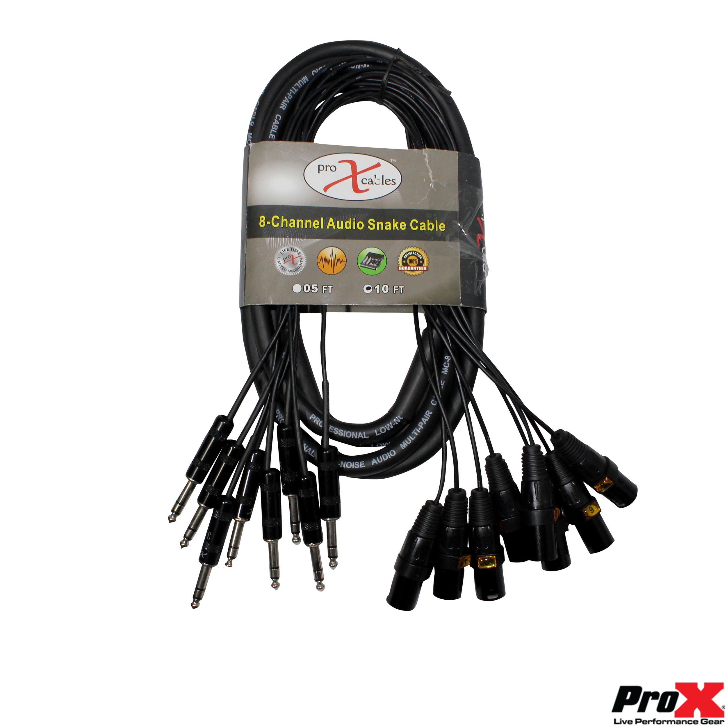 ProX 10' Ft High-Performance 8-Channel Snake Cable XLR-M TO 1/4" TRS Balanced Audio Cable