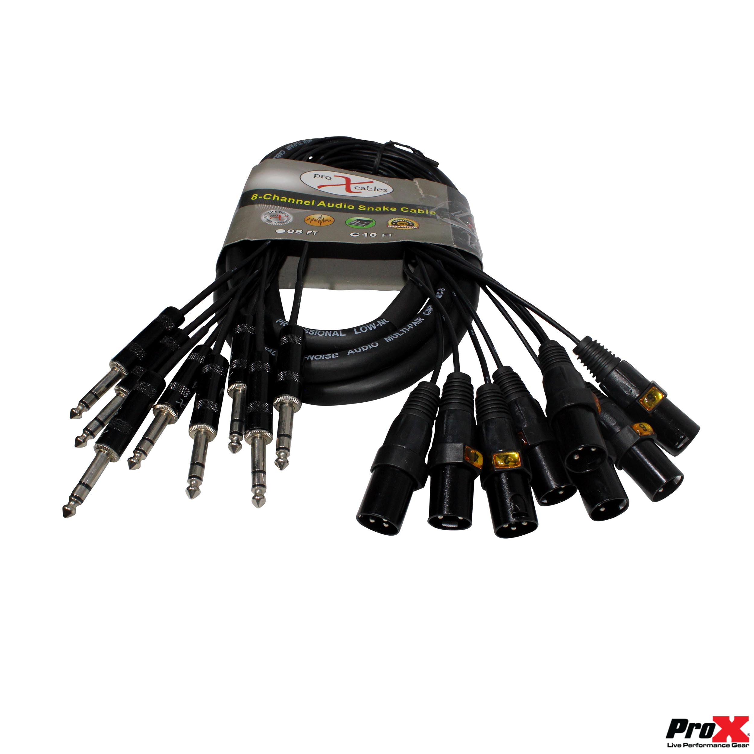 ProX 10' Ft High-Performance 8-Channel Snake Cable XLR-M TO 1/4" TRS Balanced Audio Cable