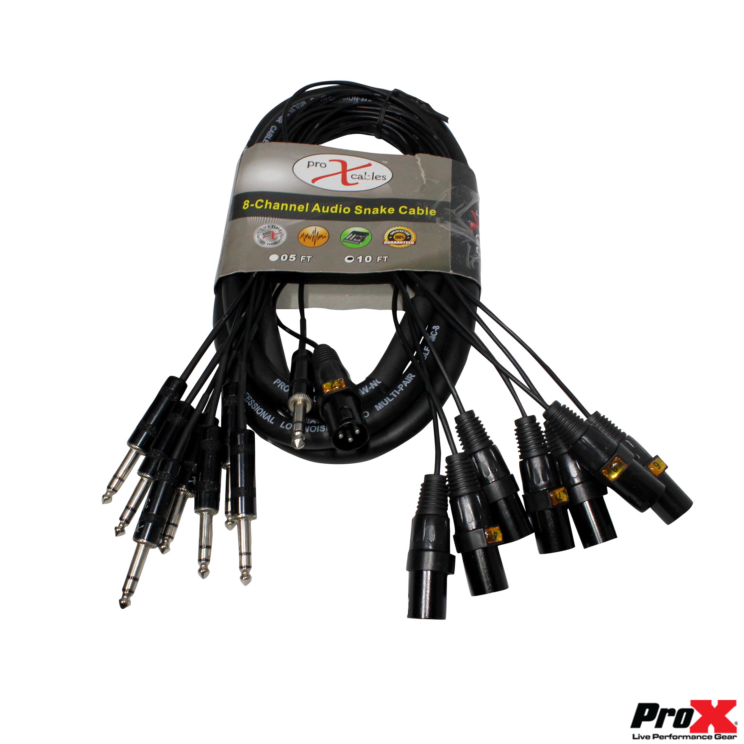ProX 10' Ft High-Performance 8-Channel Snake Cable XLR-M TO 1/4" TRS Balanced Audio Cable