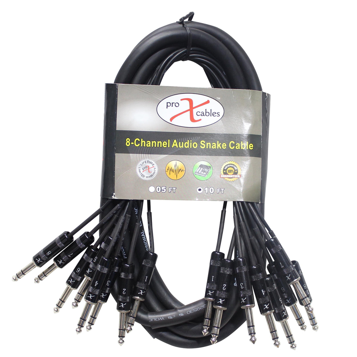 ProX 10 Ft. 8-Channel TRS-M to TRS-M Balanced Snake Cable.