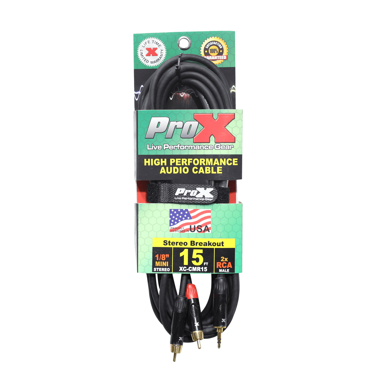 ProX 15' Ft High Performance 3.5mm 1/8” Mini TRS to Dual RCA-M Unbalanced Y-Cable.
