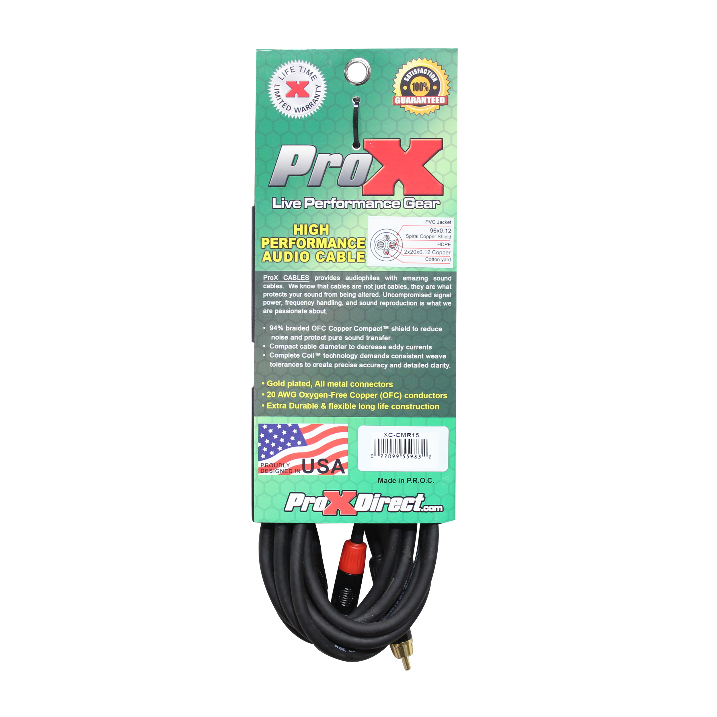 ProX 15' Ft High Performance 3.5mm 1/8” Mini TRS to Dual RCA-M Unbalanced Y-Cable