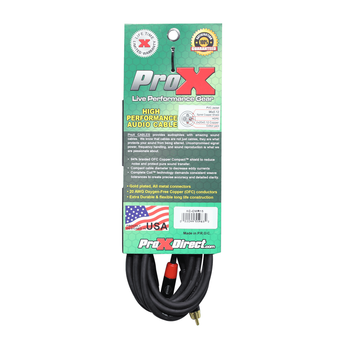 ProX 15' Ft High Performance 3.5mm 1/8” Mini TRS to Dual RCA-M Unbalanced Y-Cable.