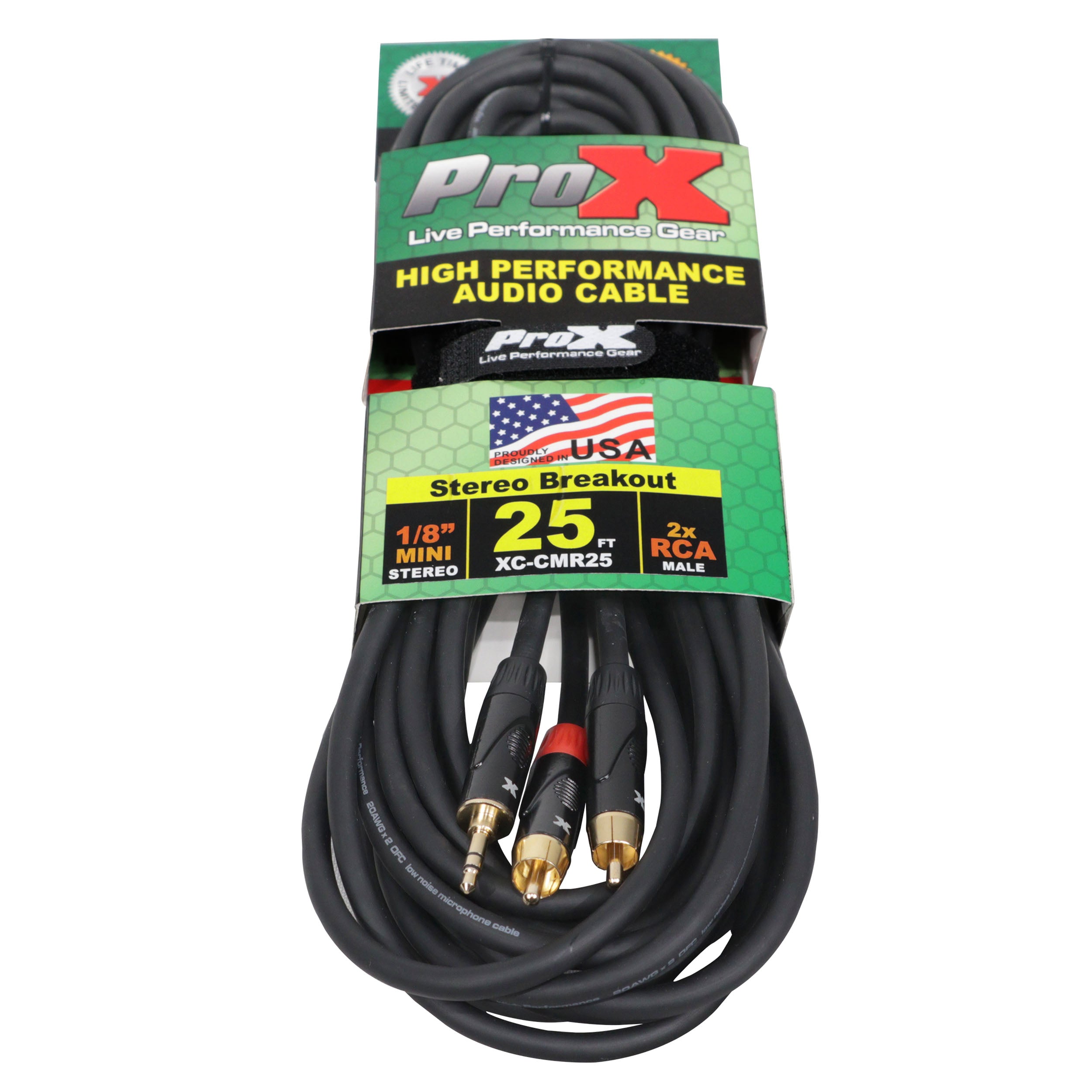 ProX 25' Ft High Performance 3.5mm 1/8” Mini TRS to Dual RCA-M Unbalanced Y-Cable