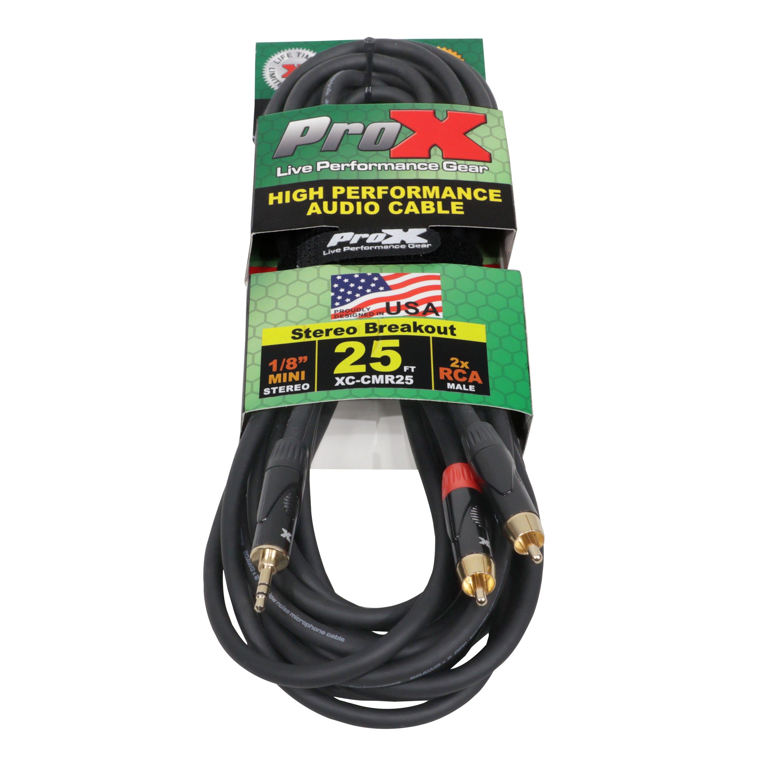 ProX 25' Ft High Performance 3.5mm 1/8” Mini TRS to Dual RCA-M Unbalanced Y-Cable
