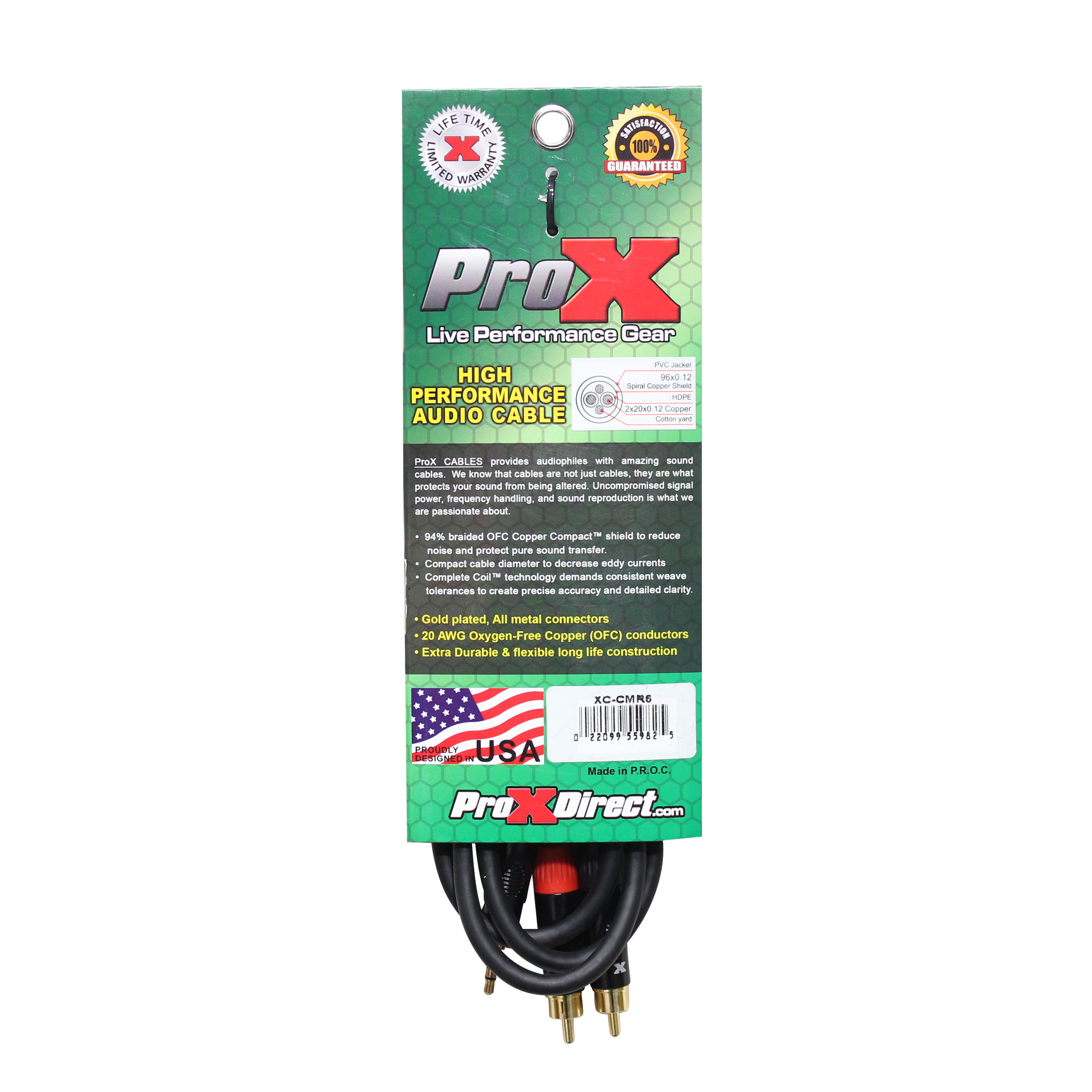 ProX 6' Ft High Performance 3.5mm 1/8” Mini TRS to Dual RCA-M Unbalanced Y-Cable