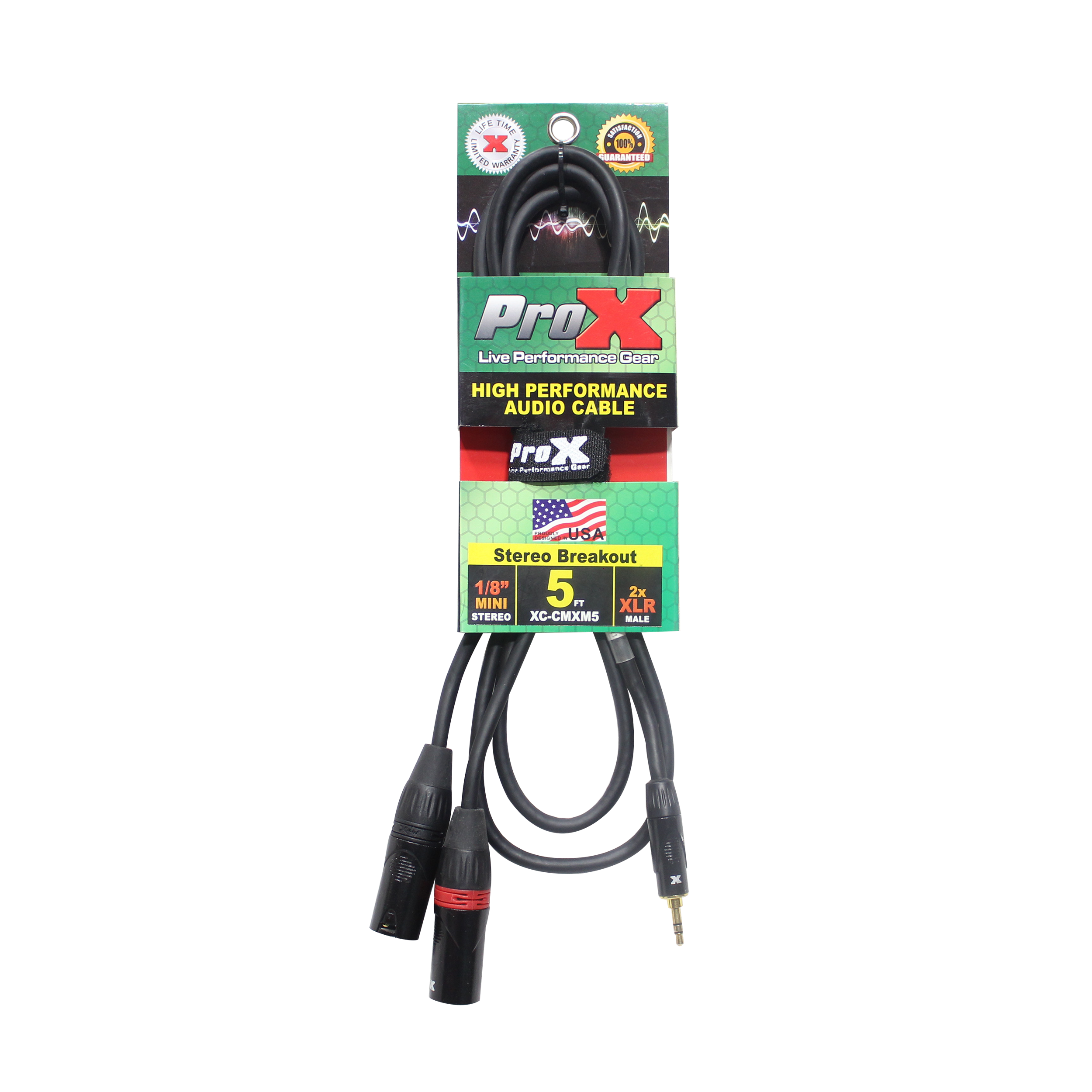 ProX 5 Ft. 3.5mm Mini TRS-M to Dual XLR3-M High Performance Audio Y Cable