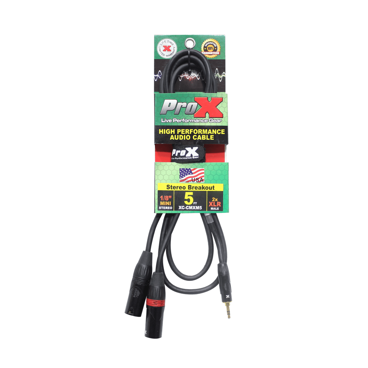 ProX 5 Ft. 3.5mm Mini TRS-M to Dual XLR3-M High Performance Audio Y Cable.