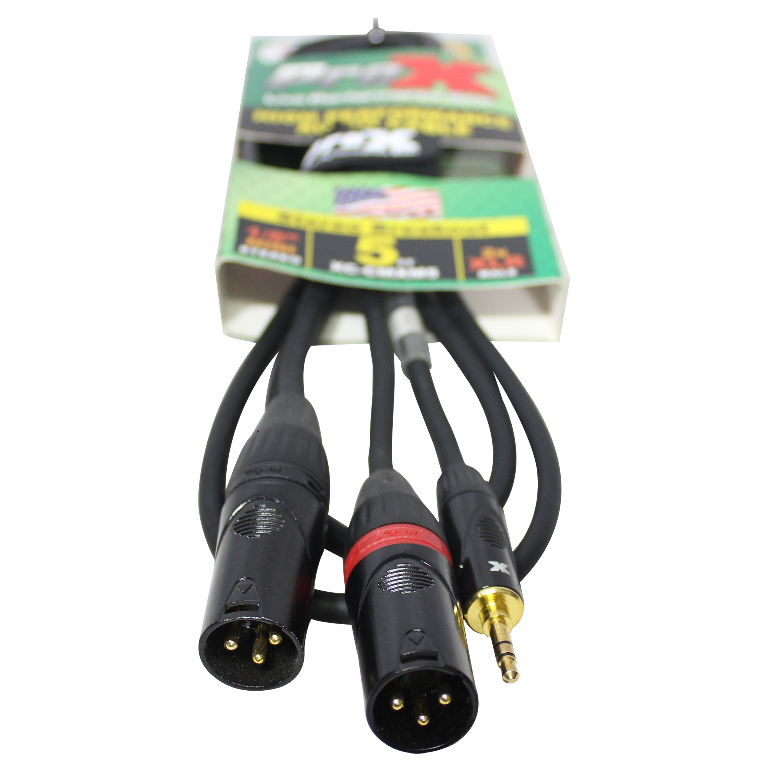 ProX 5 Ft. 3.5mm Mini TRS-M to Dual XLR3-M High Performance Audio Y Cable