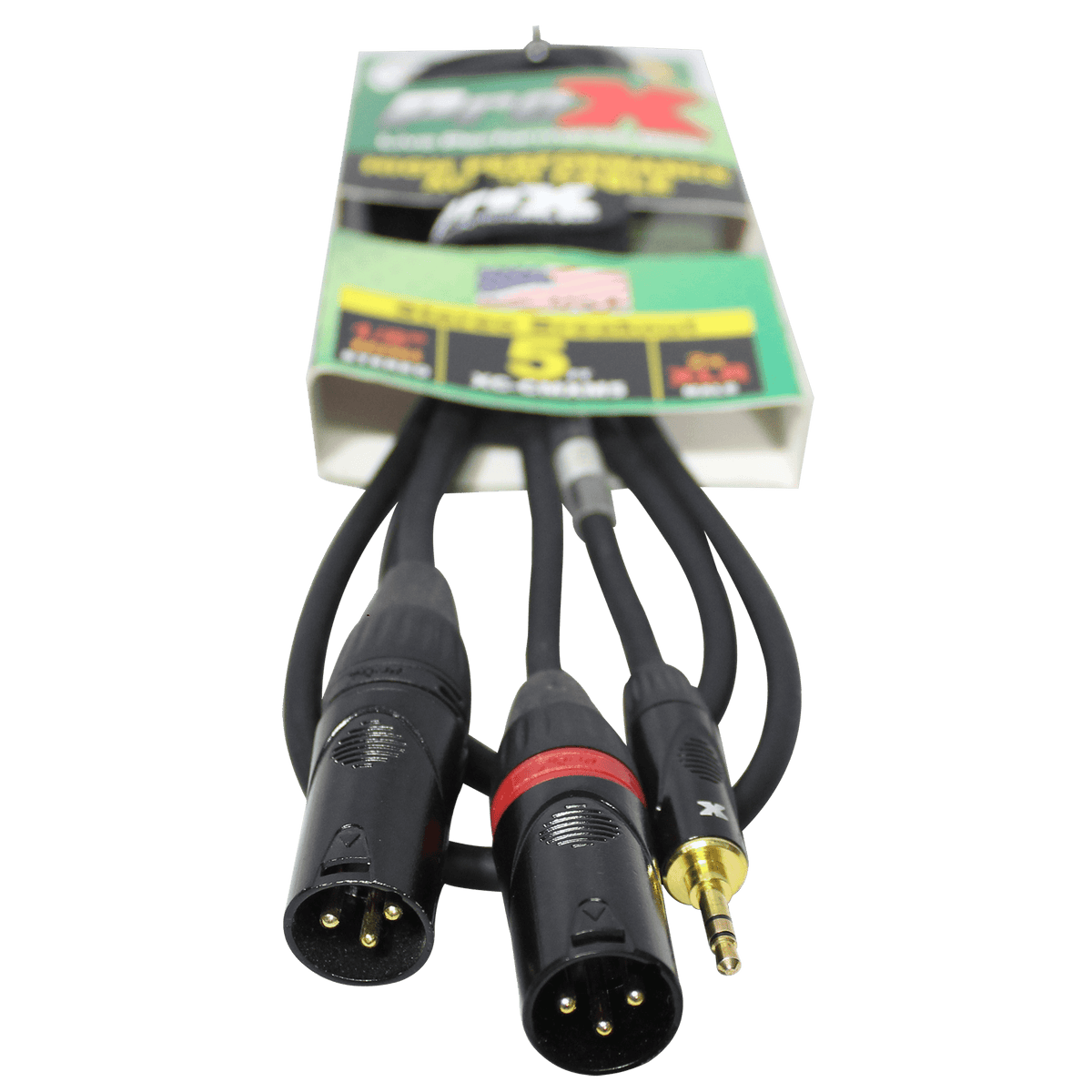 ProX 5 Ft. 3.5mm Mini TRS-M to Dual XLR3-M High Performance Audio Y Cable.