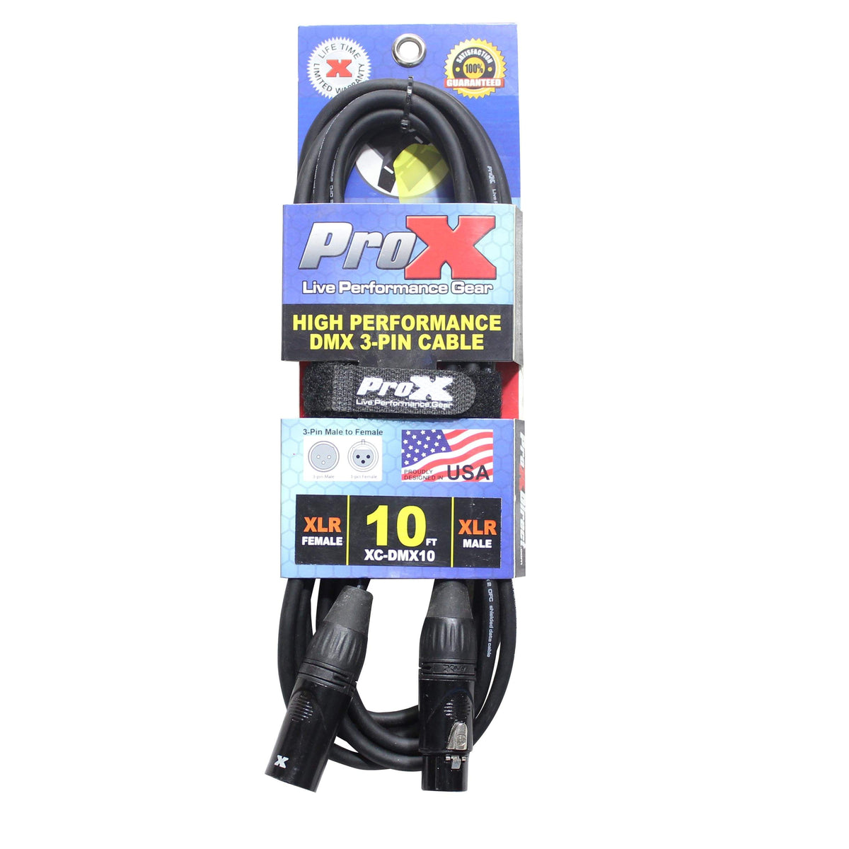 ProX 10 Ft. High Performance DMX Male 3-Pin to DMX Female 3-Pin Cable.