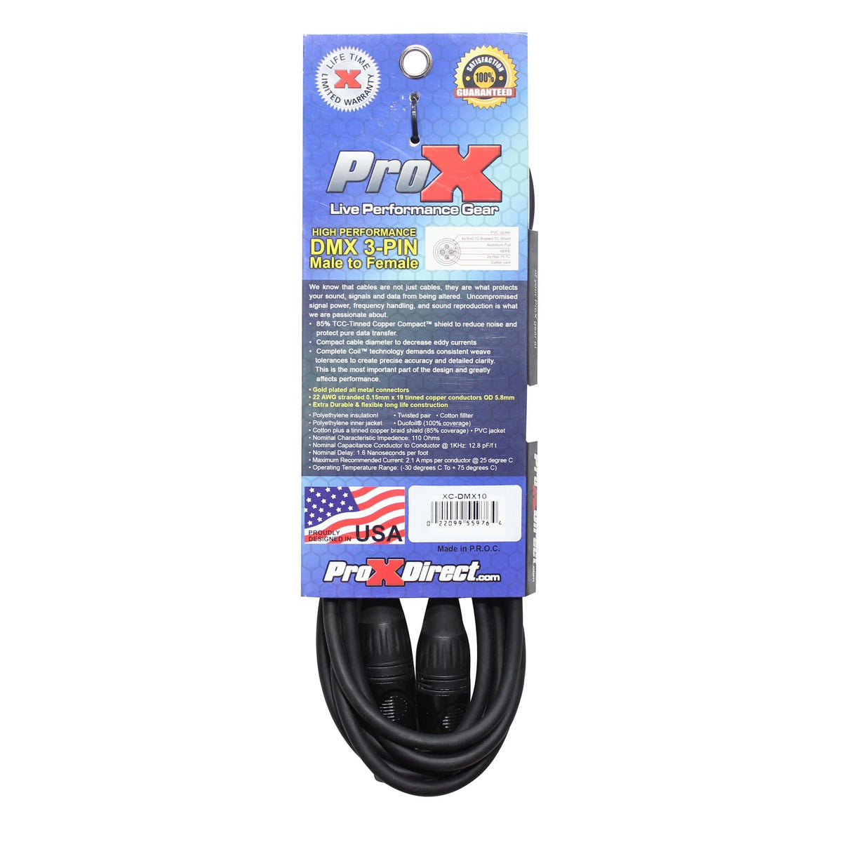 ProX 10 Ft. High Performance DMX Male 3-Pin to DMX Female 3-Pin Cable.