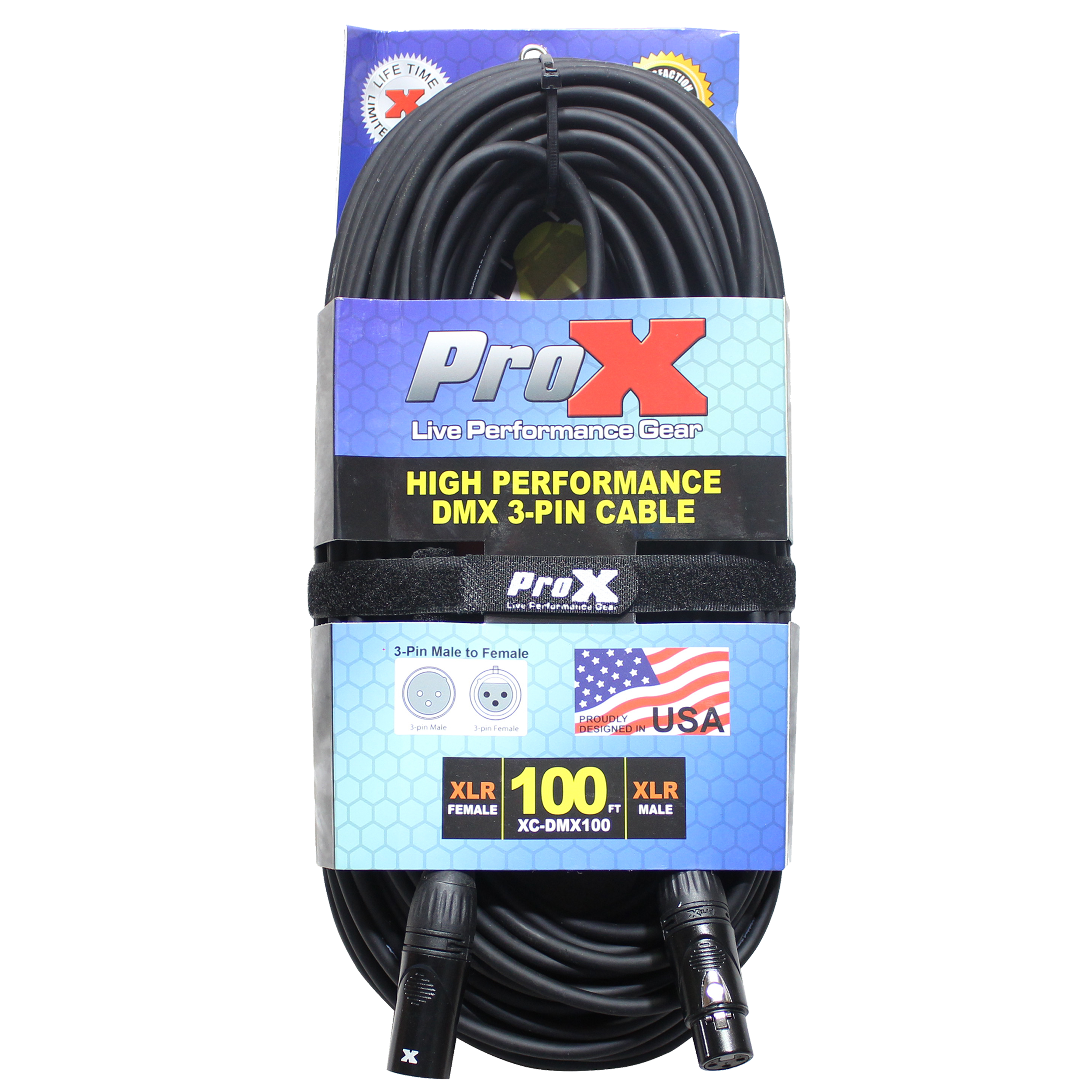 ProX 100 Ft. High Performance DMX Male 3-Pin to DMX Female 3-Pin Coupler Patch Cable