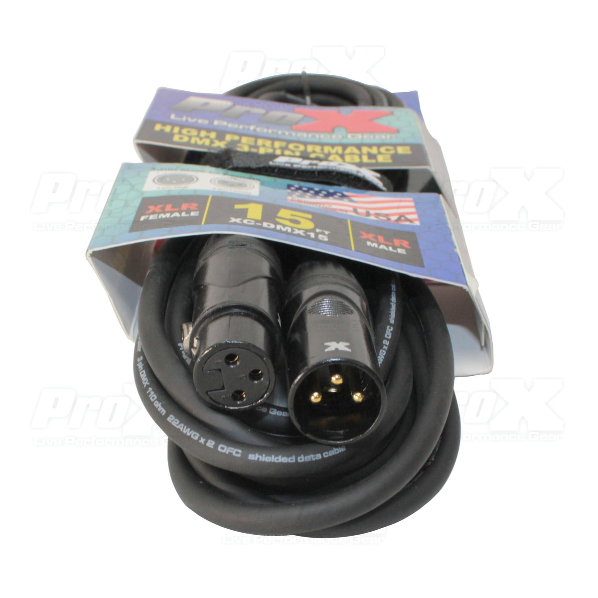ProX 15 Ft. High Performance DMX Male 3-Pin to DMX Female 3-Pin Cable.