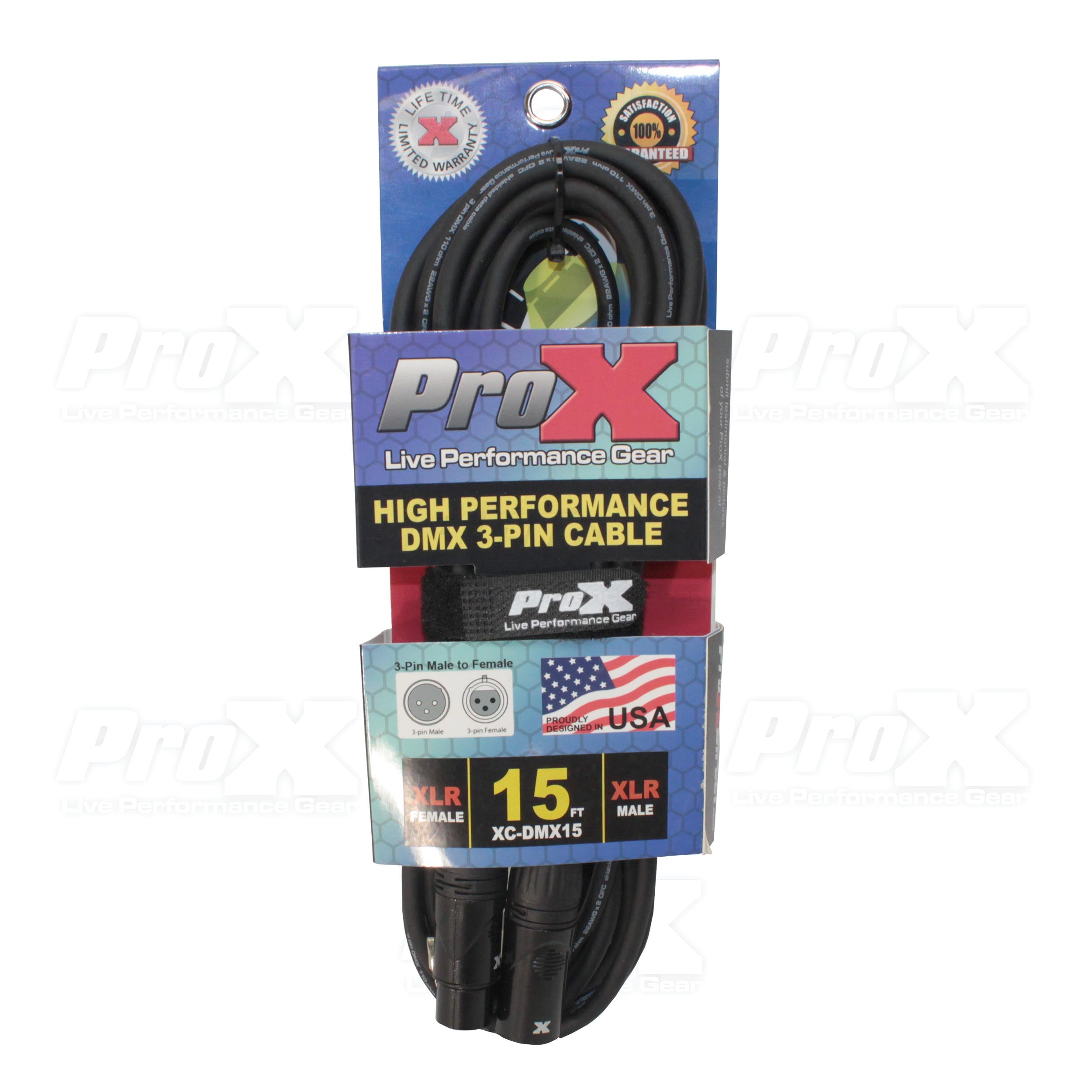 ProX 15 Ft. High Performance DMX Male 3-Pin to DMX Female 3-Pin Cable
