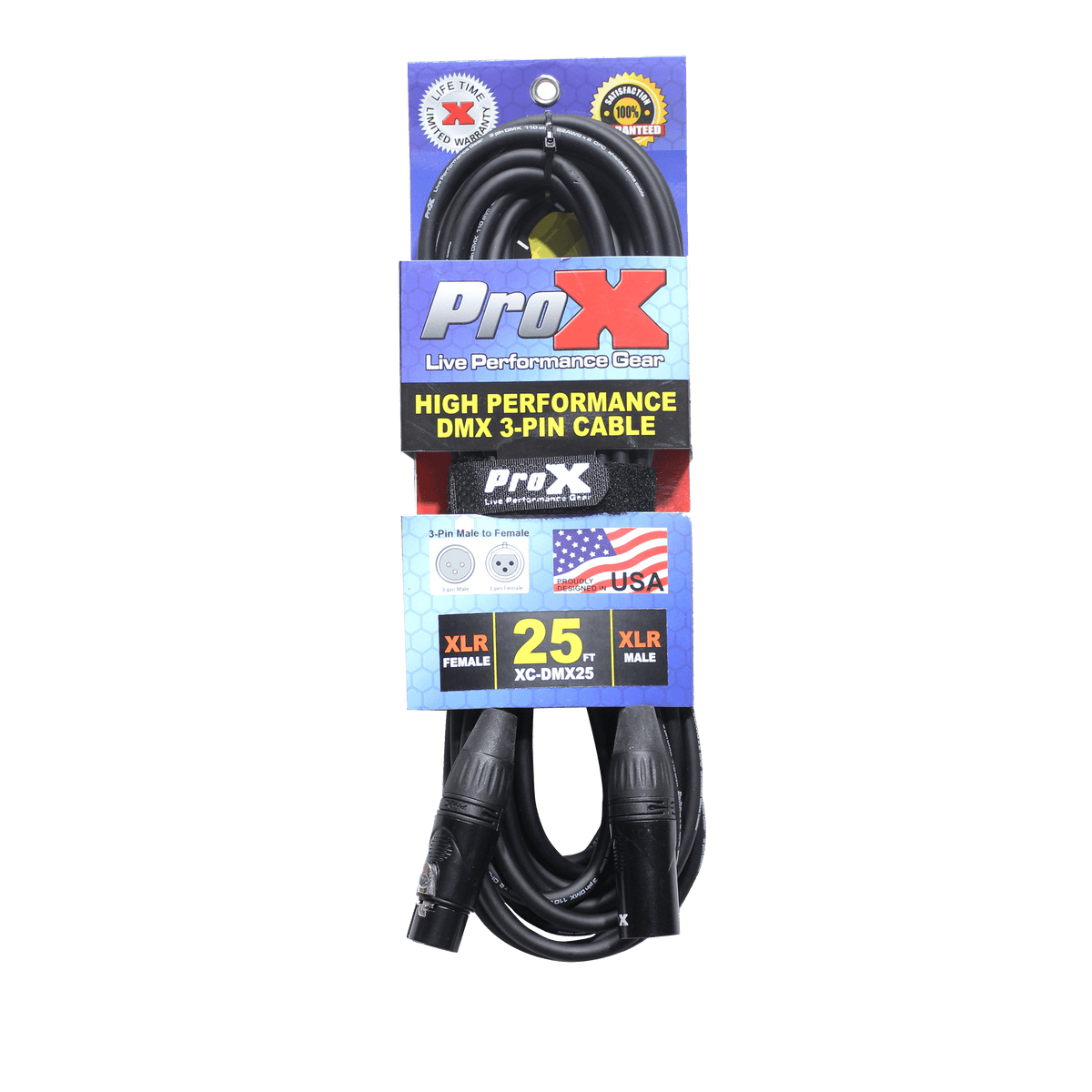 ProX 25 Ft. High Performance DMX Male 3-Pin to DMX Female 3-Pin Coupler Patch Cable.