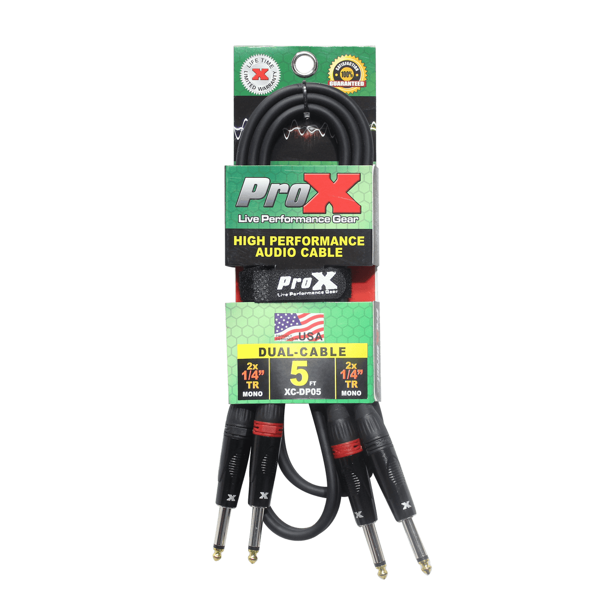 ProX 5' Ft. High Performance 1/4” TS Male to Dual 1/4” TS Male Unbalanced Audio Cable.