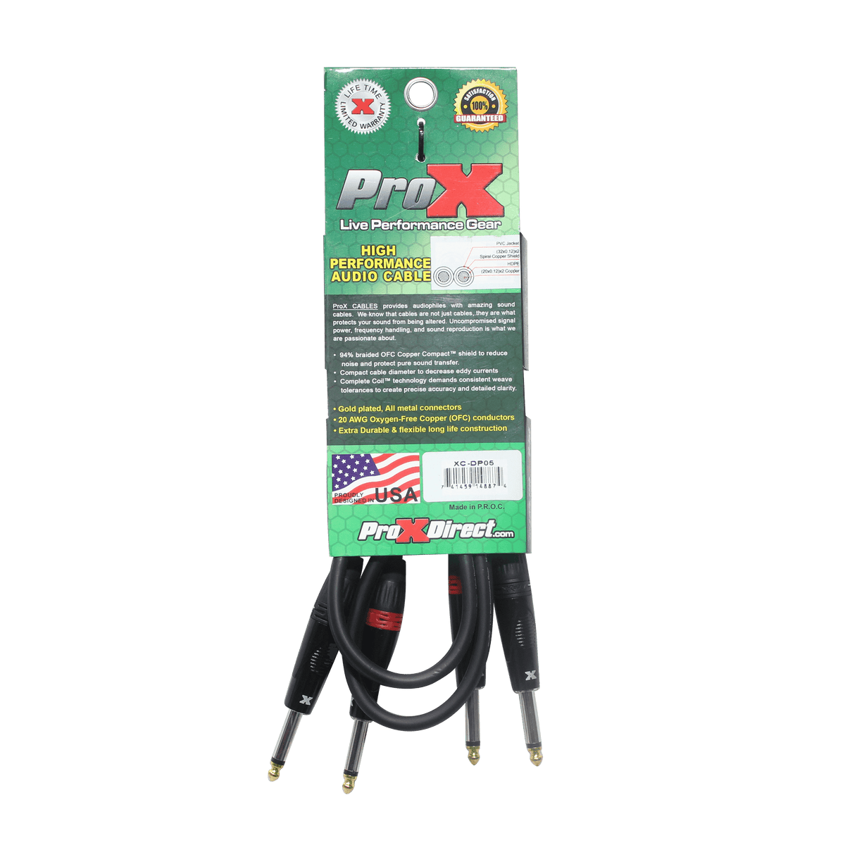 ProX 5' Ft. High Performance 1/4” TS Male to Dual 1/4” TS Male Unbalanced Audio Cable.