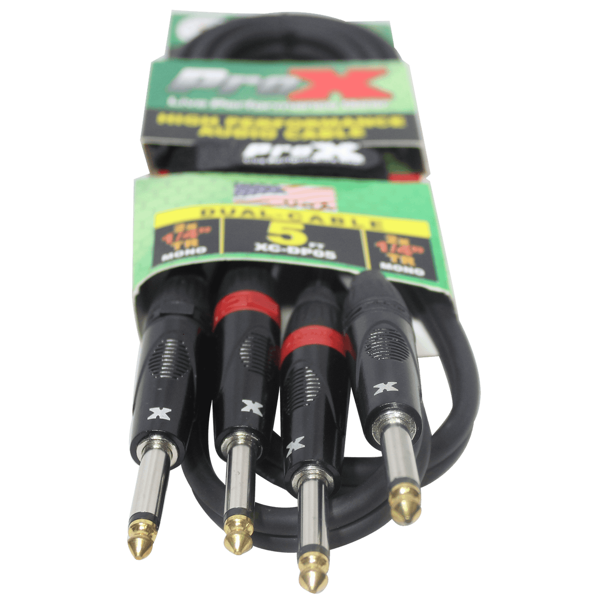 ProX 5' Ft. High Performance 1/4” TS Male to Dual 1/4” TS Male Unbalanced Audio Cable.