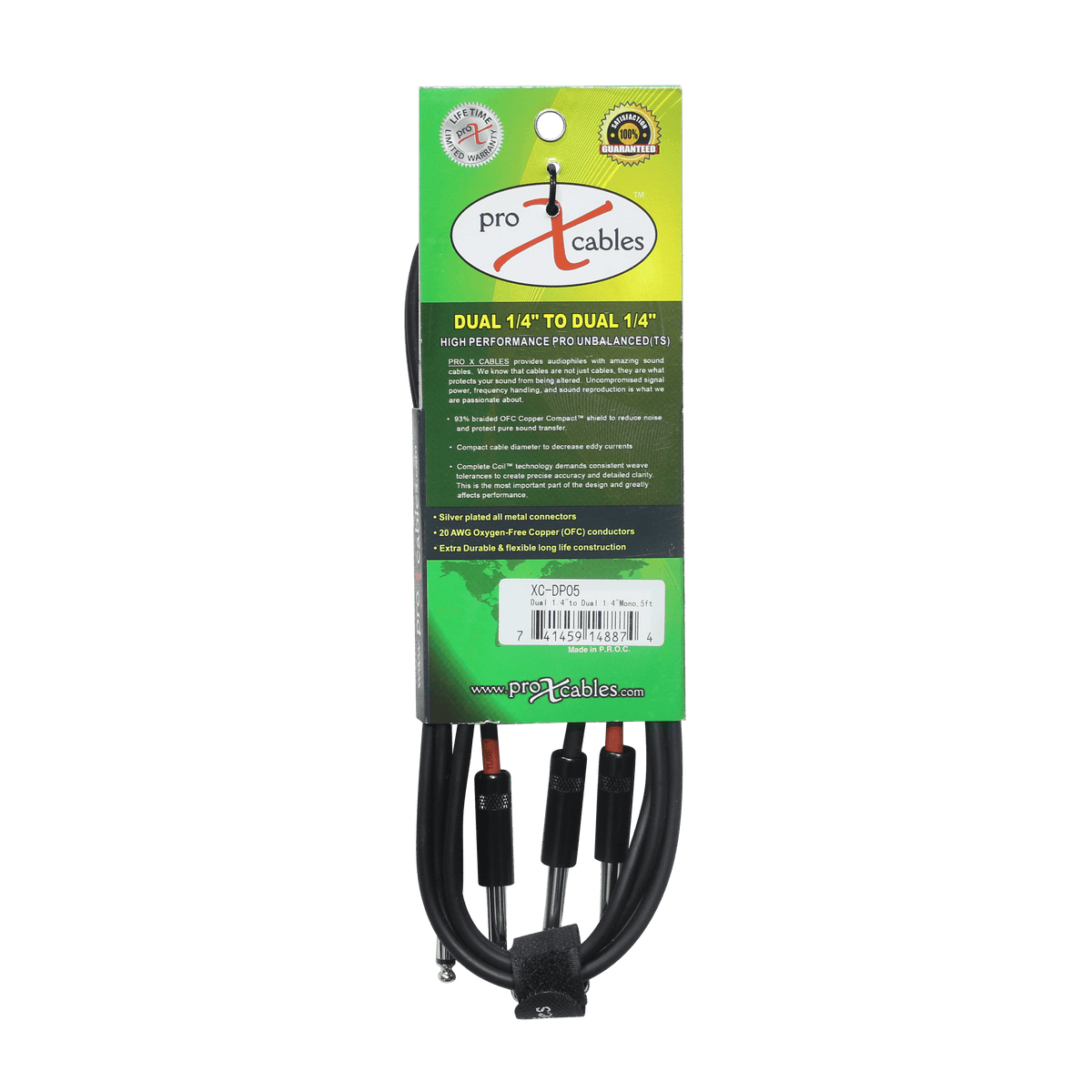 ProX 5' Ft. High Performance 1/4” TS Male to Dual 1/4” TS Male Unbalanced Audio Cable.