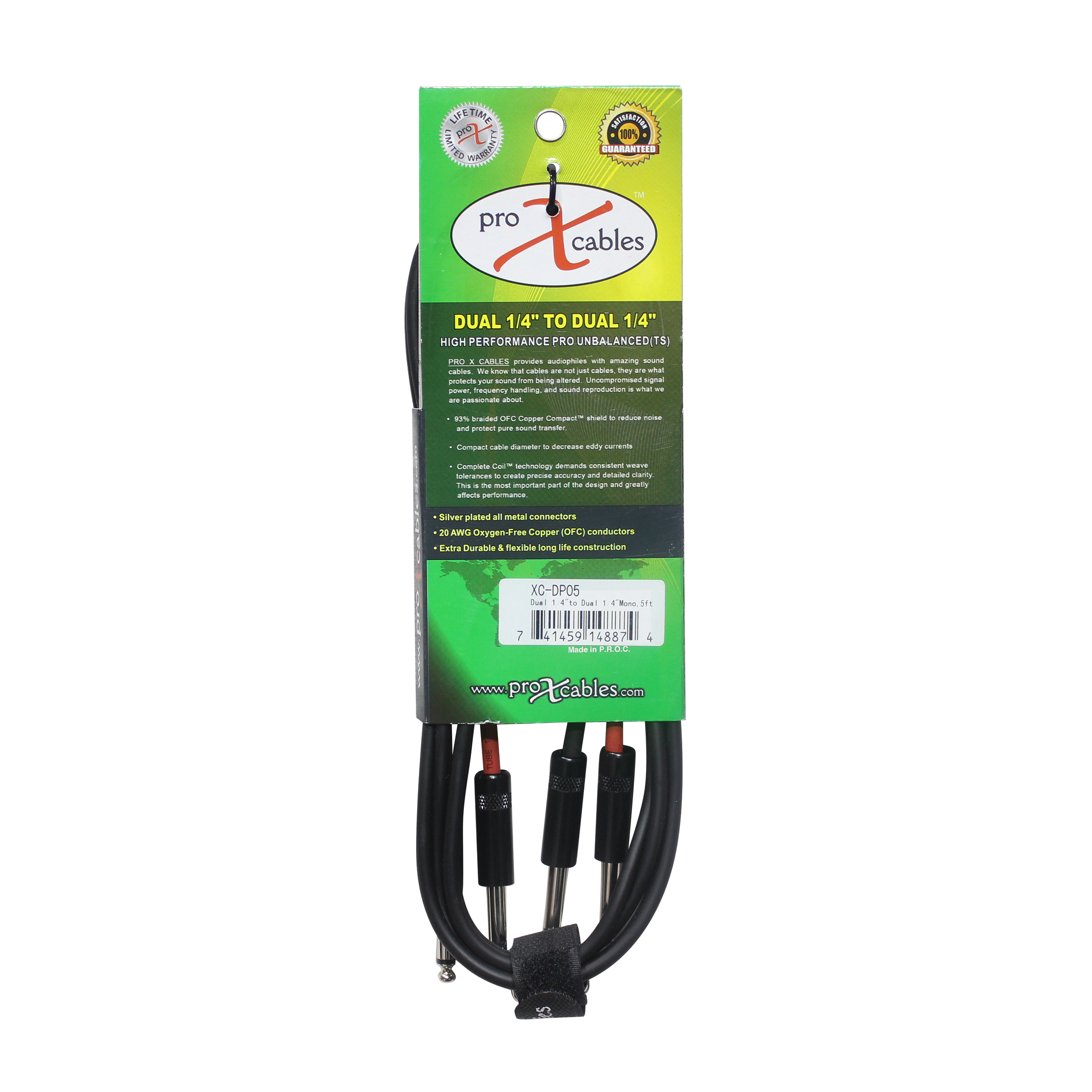 ProX 5' Ft. High Performance 1/4” TS Male to Dual 1/4” TS Male Unbalanced Audio Cable