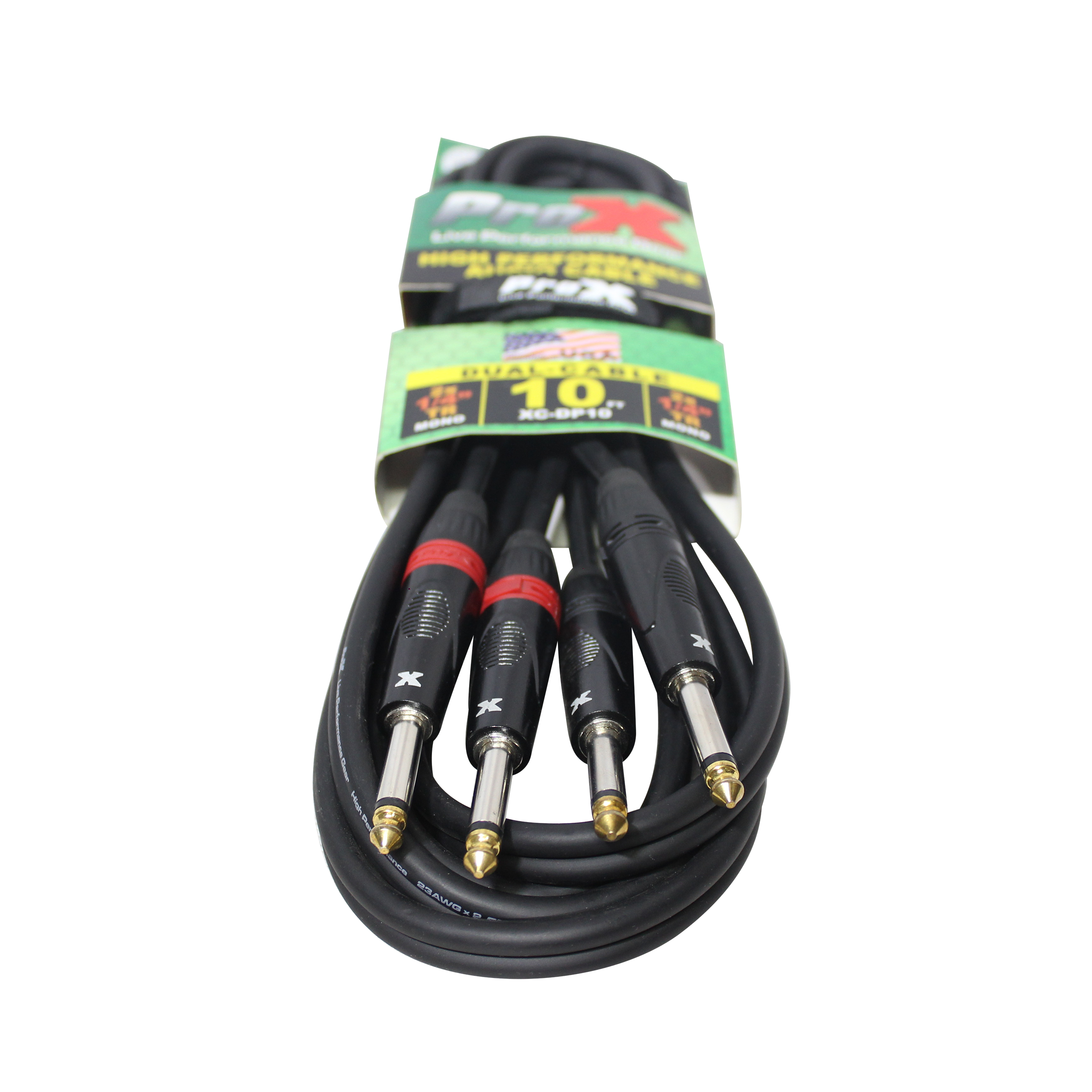 ProX 10' Ft. High Performance 1/4” TS Male to Dual 1/4” TS Male Unbalanced Audio Cable