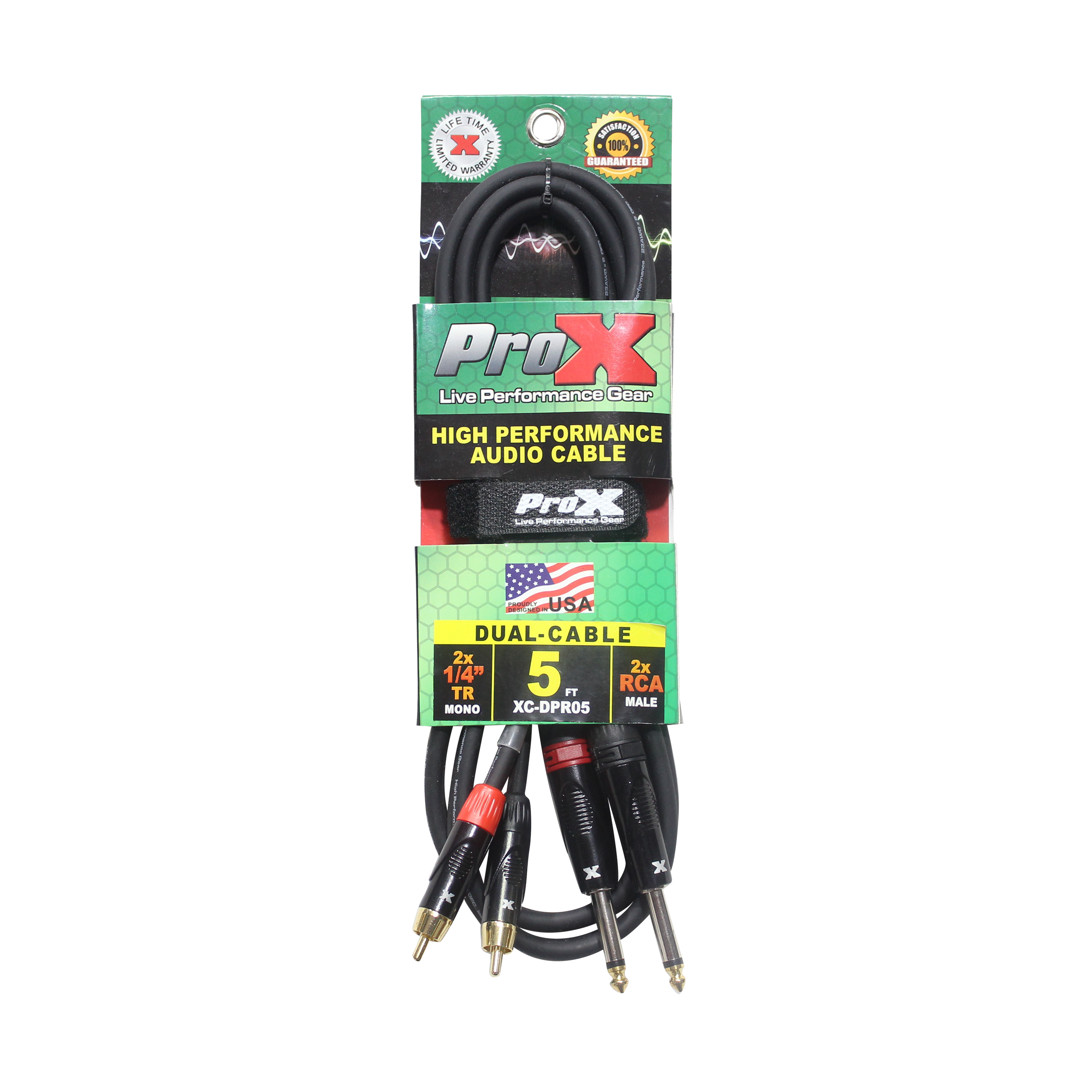 ProX 5' Ft. High Performance 1/4” Male TS to Dual RCA Male Unbalanced Audio Cable