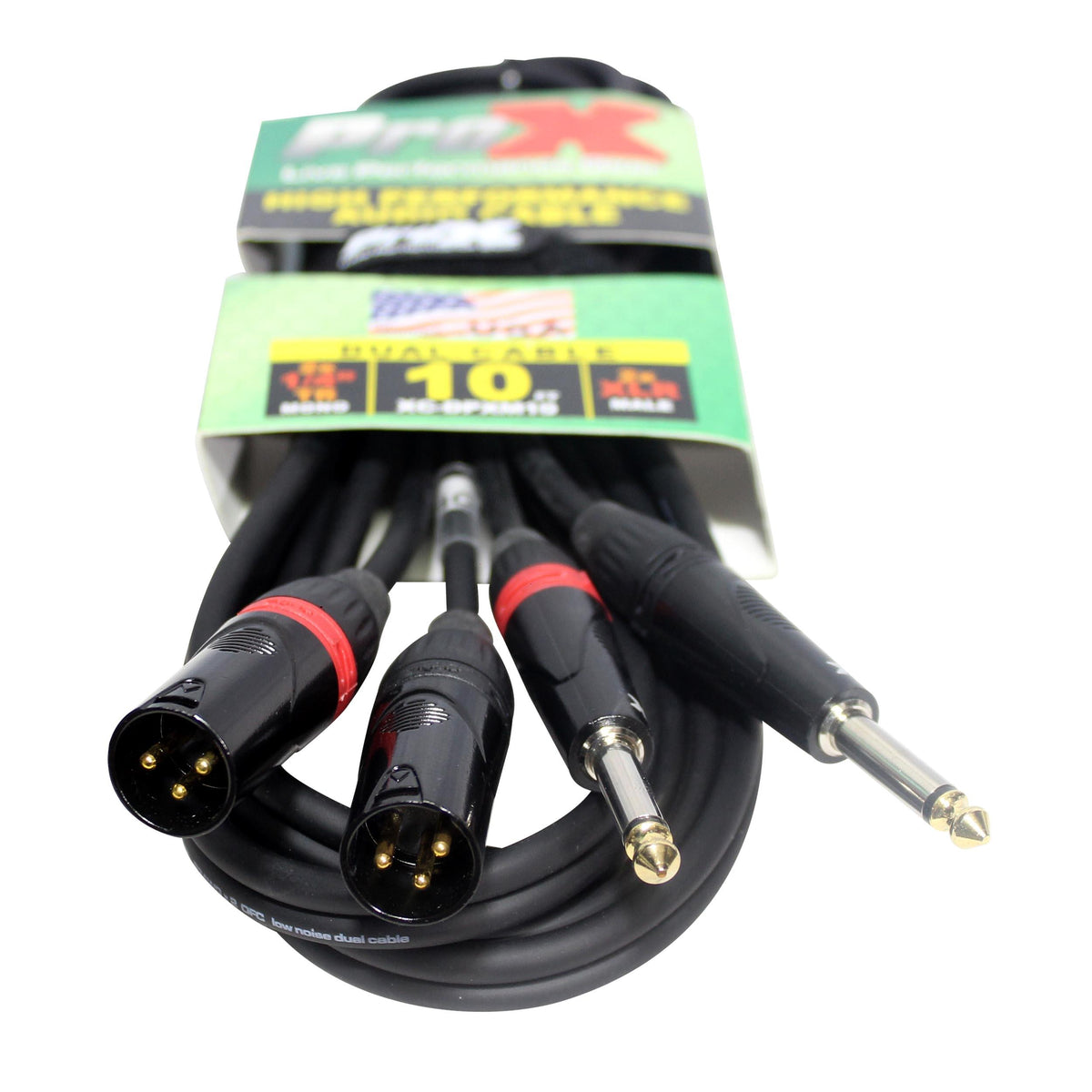 ProX 10' Ft. High Performance Dual 1/4” TS Male to Dual XLR Male Unbalanced Audio Cable.