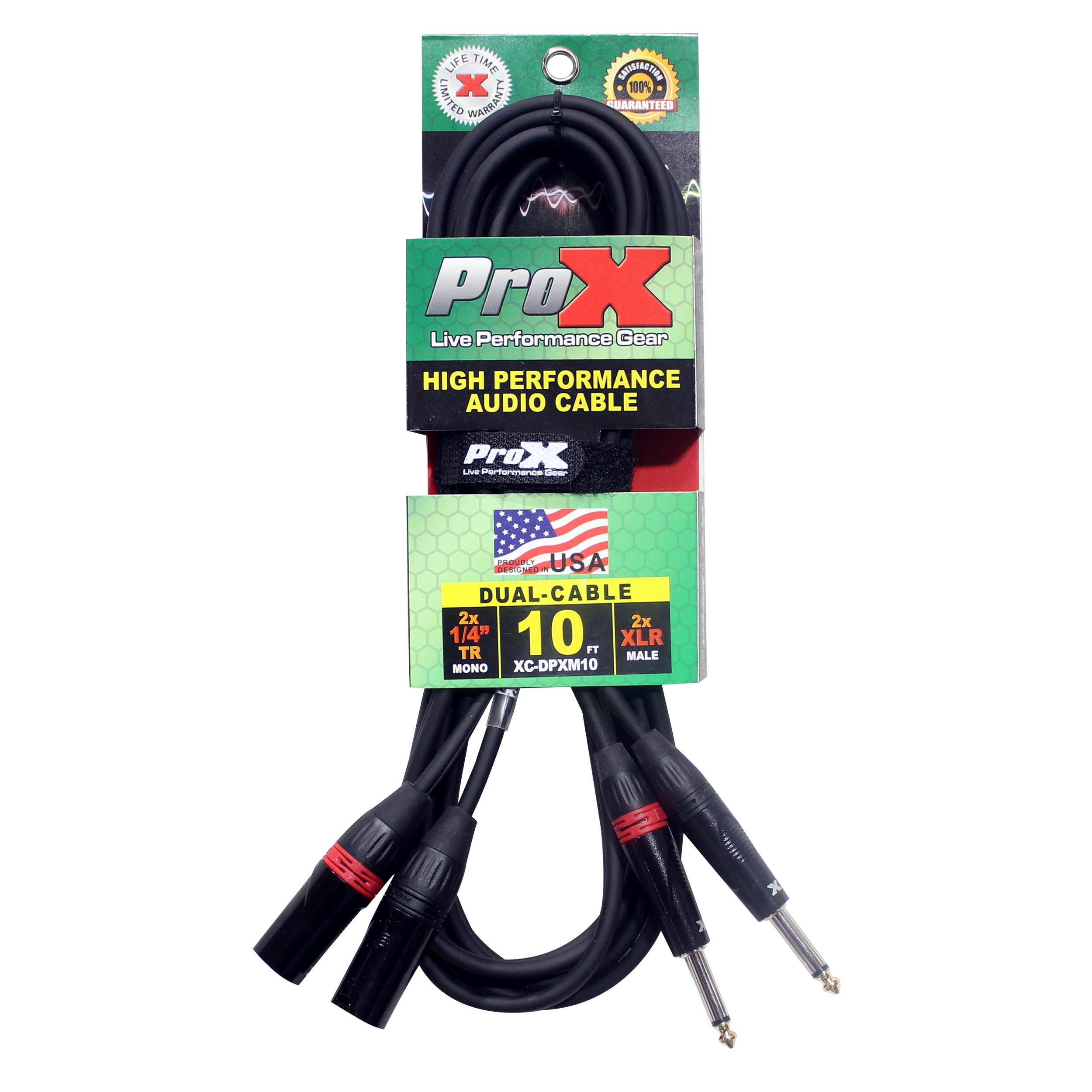 ProX 10' Ft. High Performance Dual 1/4” TS Male to Dual XLR Male Unbalanced Audio Cable